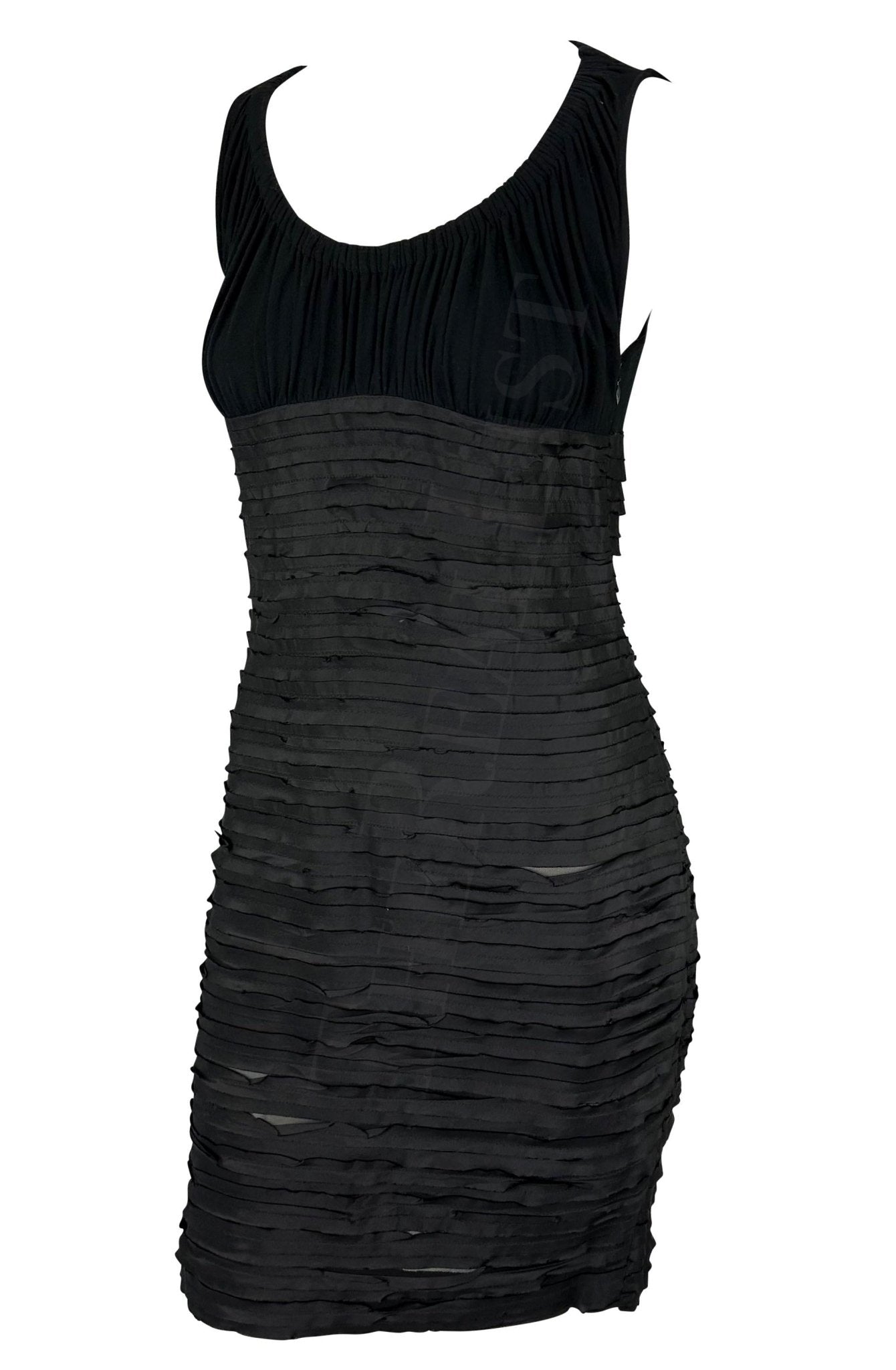 F/W 2005 Versace by Donatella Black Ruched Ribbon Bodycon Sheer Tube Dress - RealList