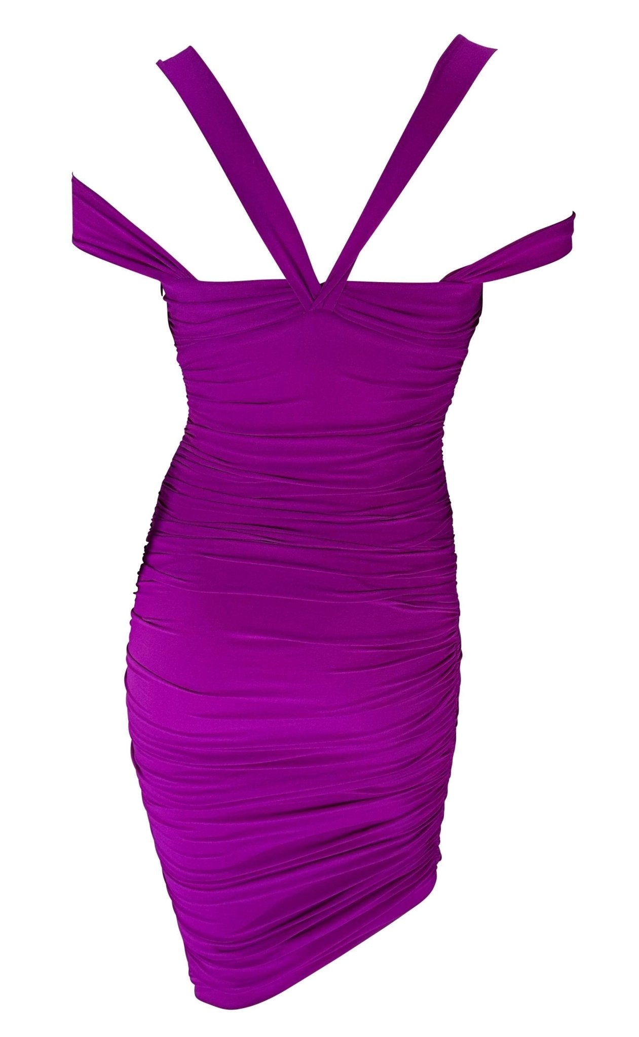 F/W 2005 Versace by Donatella Fuchsia Ruched Stretch Bodycon Strap Dress - RealList