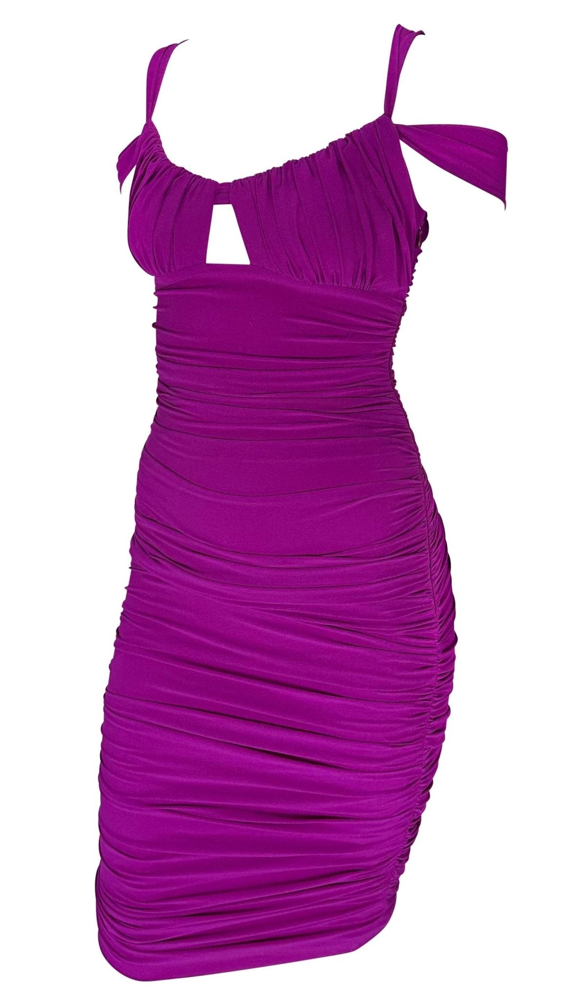 F/W 2005 Versace by Donatella Fuchsia Ruched Stretch Bodycon Strap Dress - RealList