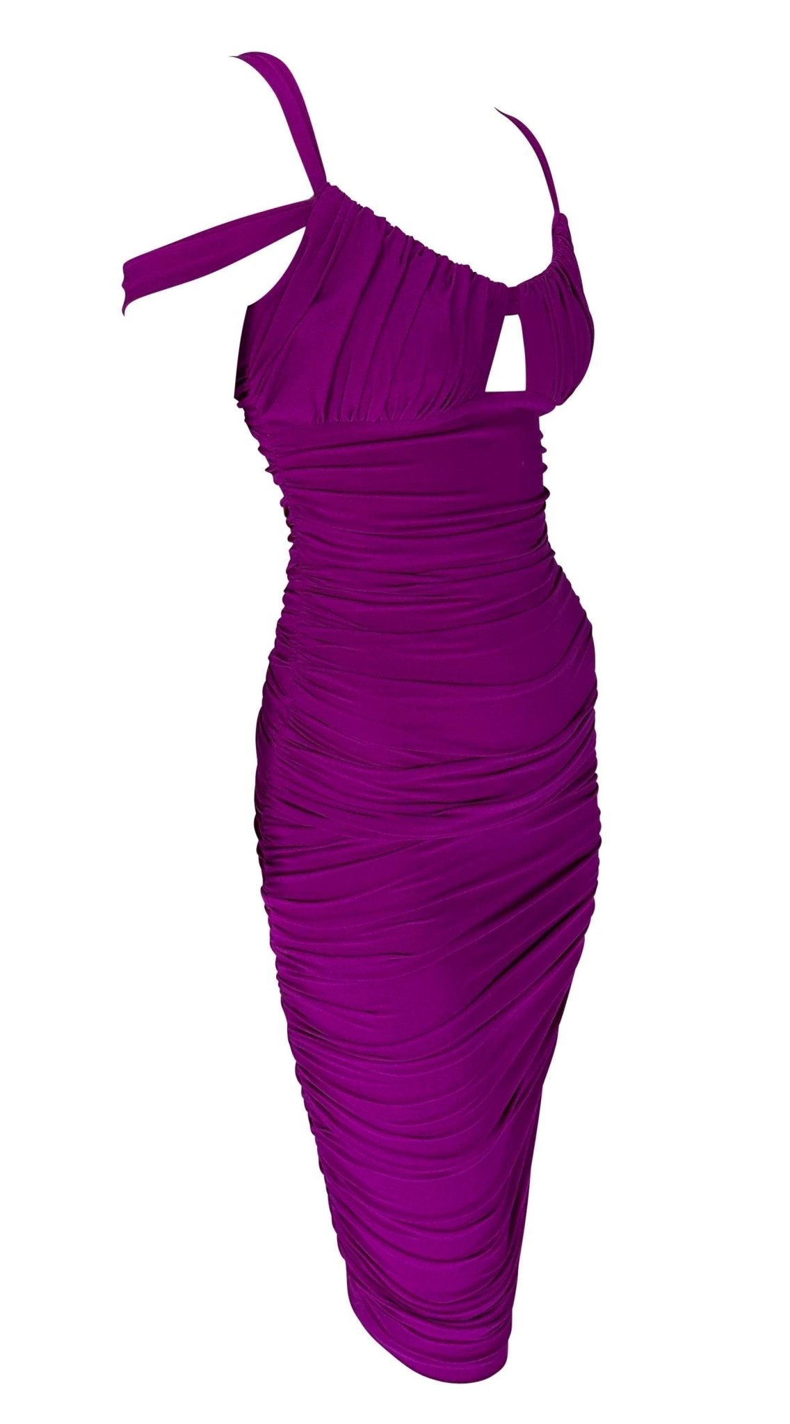 F/W 2005 Versace by Donatella Fuchsia Ruched Stretch Bodycon Strap Dress - RealList