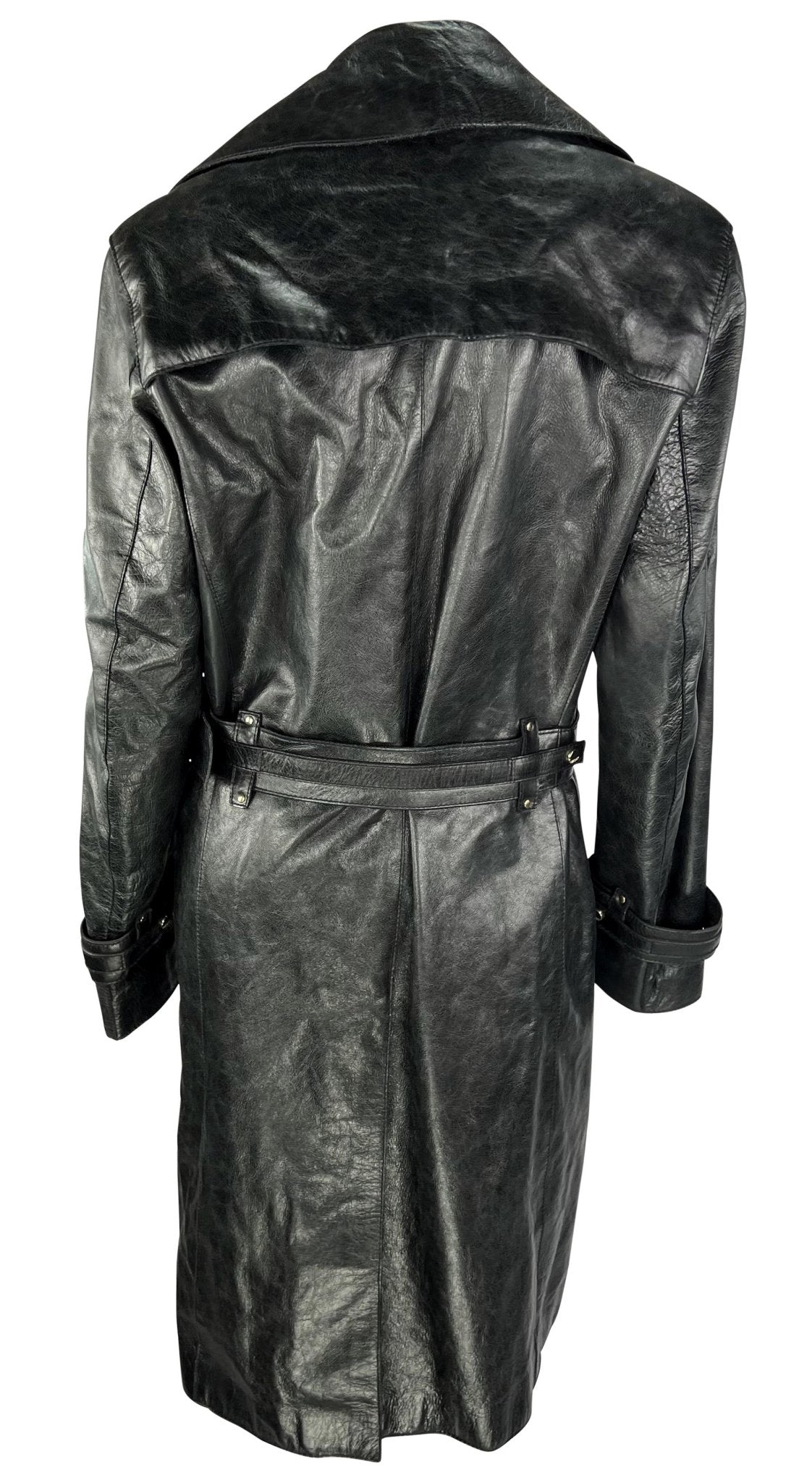 F/W 2005 Versace by Donatella Mens Runway Leather Raw Edge Belted Trench Coat - RealList
