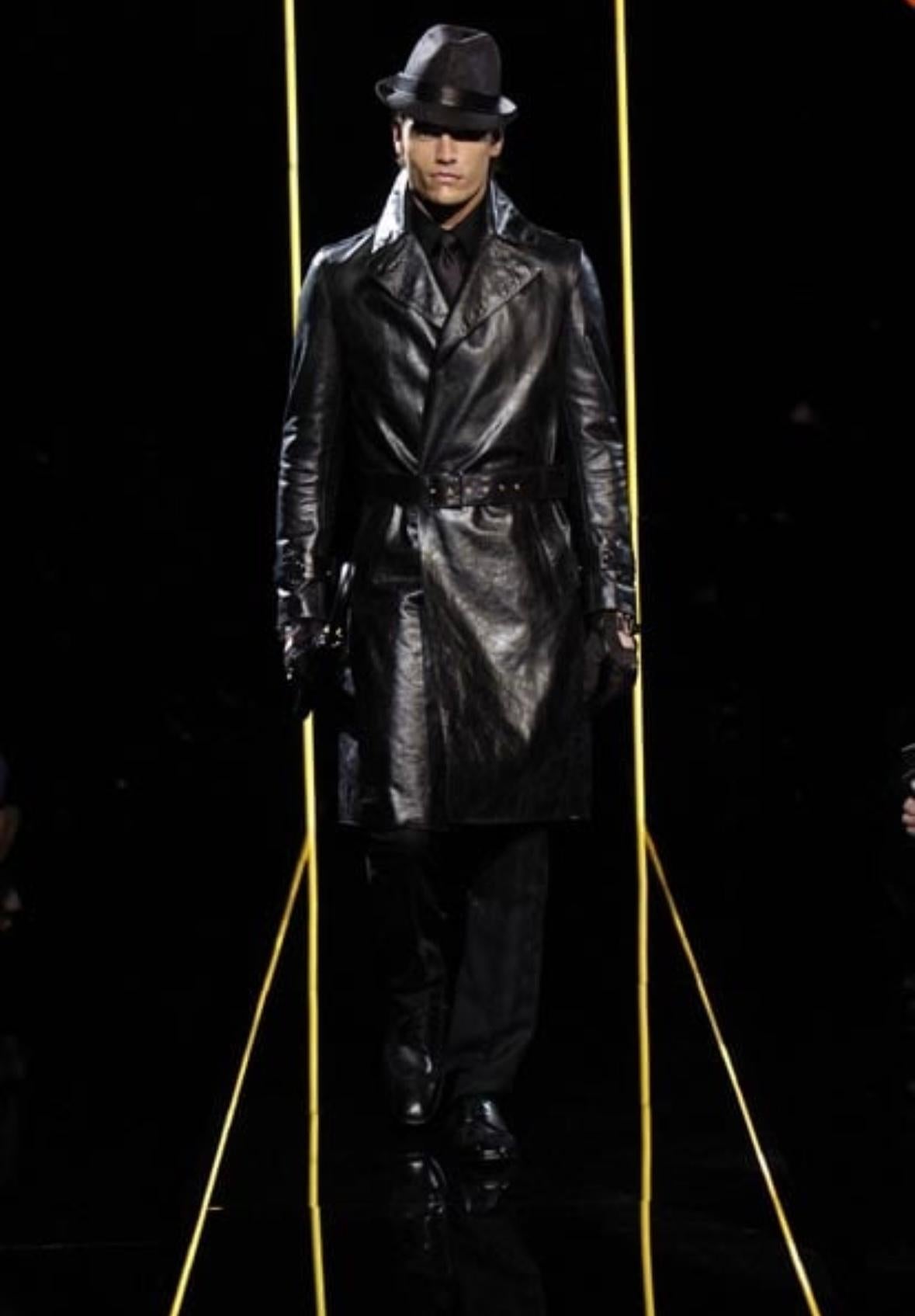 F/W 2005 Versace by Donatella Mens Runway Leather Raw Edge Belted Trench Coat - RealList