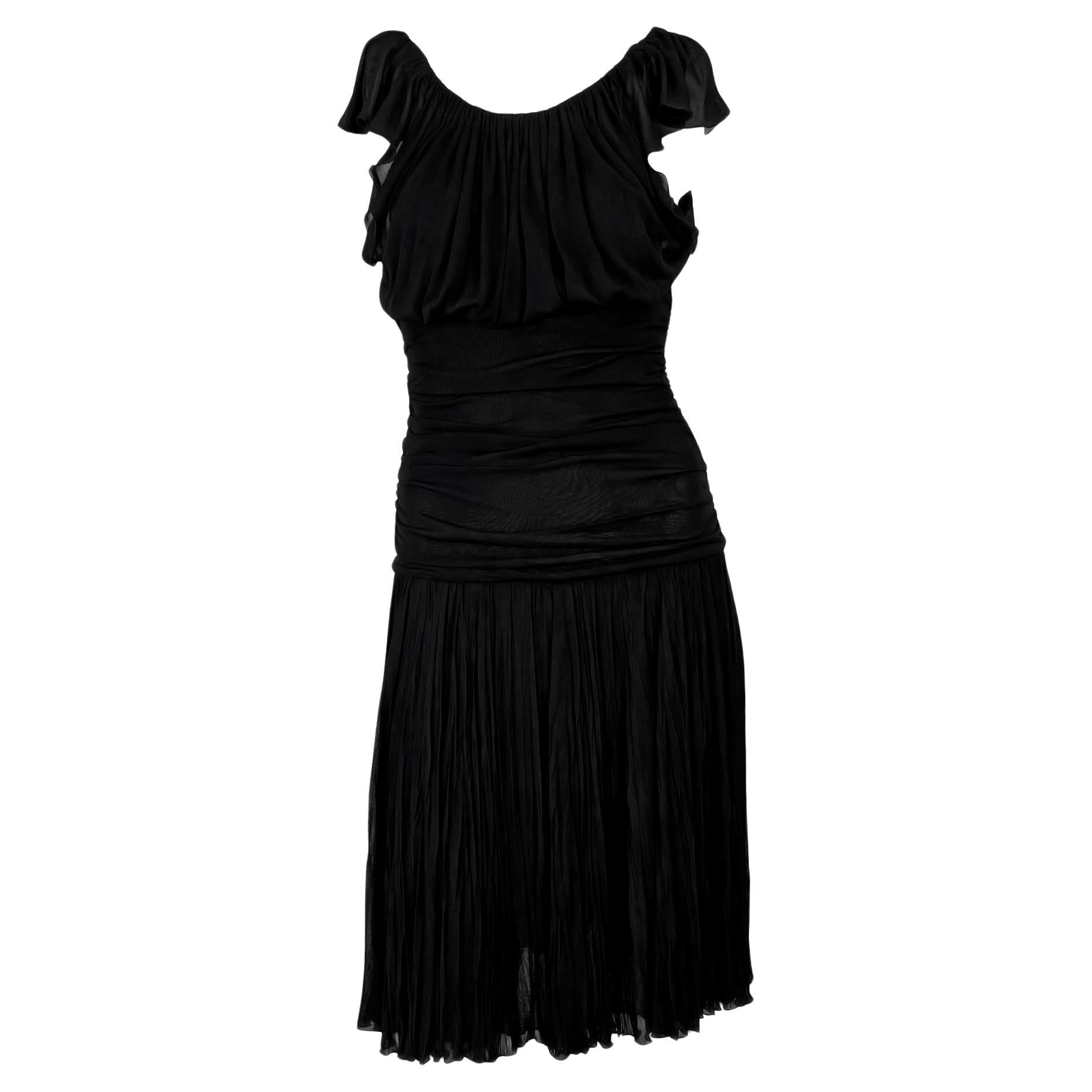 F/W 2005 Versace by Donatella Runway Sheer Black Chiffon Flared Mini Dress - RealList