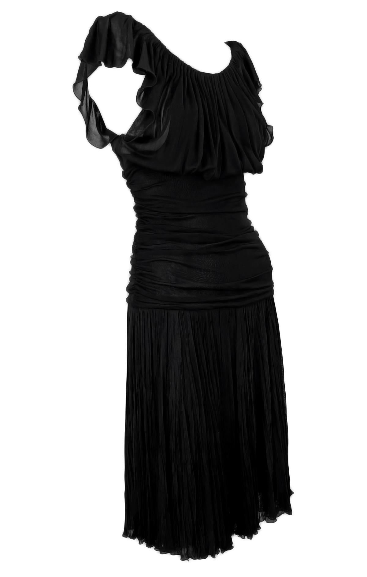 F/W 2005 Versace by Donatella Runway Sheer Black Chiffon Flared Mini Dress - RealList