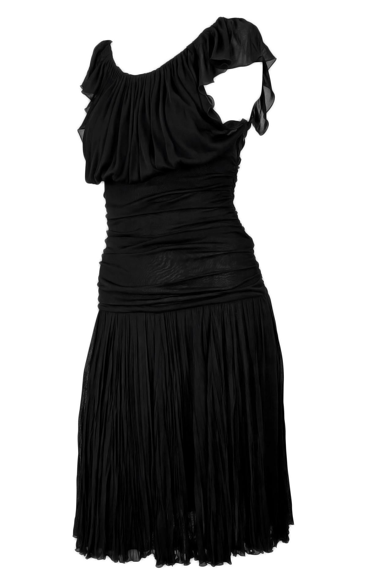 F/W 2005 Versace by Donatella Runway Sheer Black Chiffon Flared Mini Dress - RealList