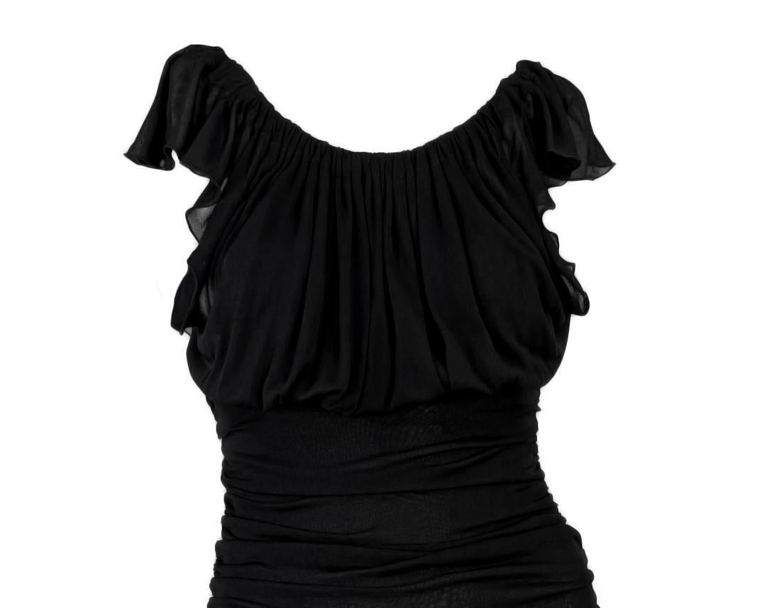 F/W 2005 Versace by Donatella Runway Sheer Black Chiffon Flared Mini Dress - RealList