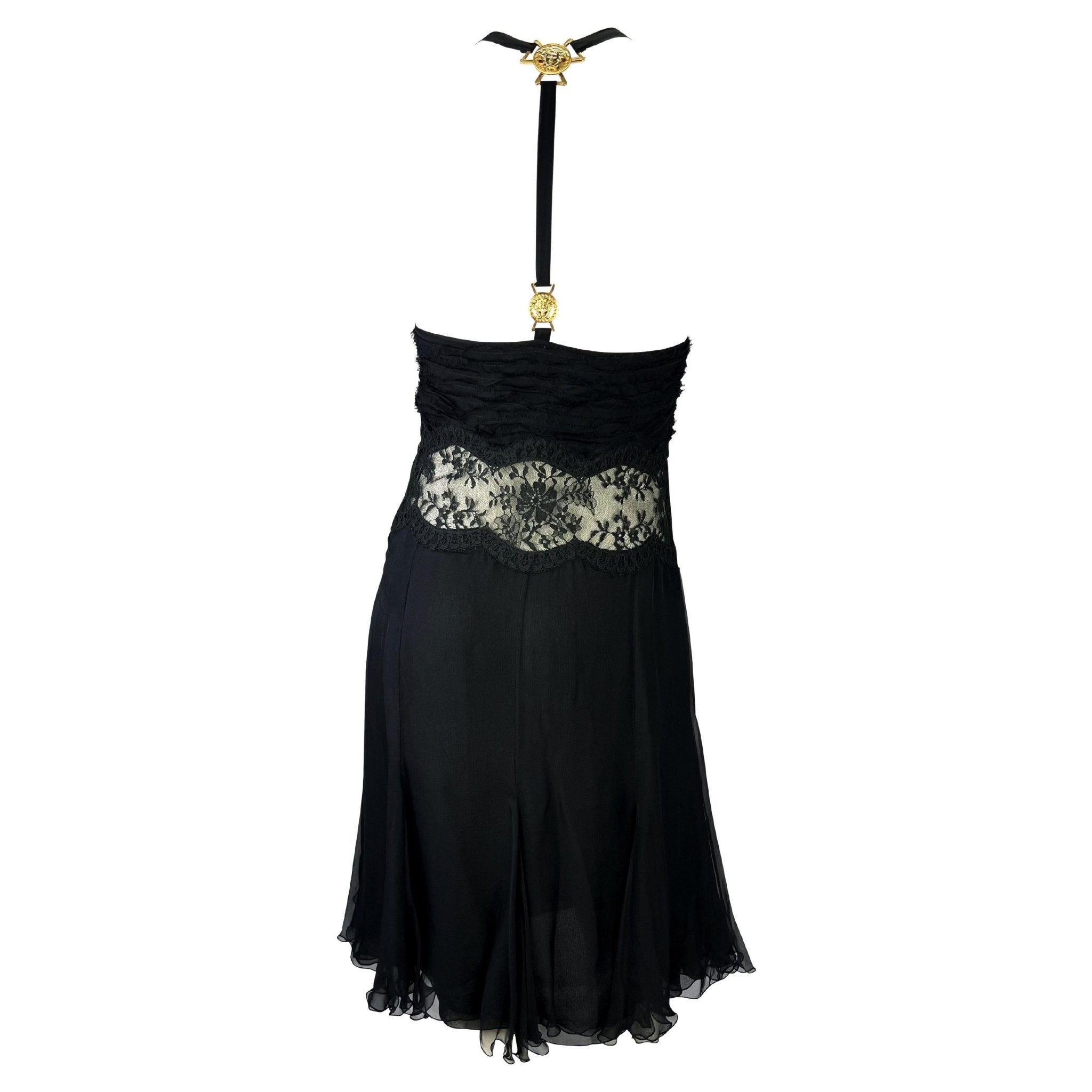 F/W 2005 Versace by Donatella Versace Black Silk Lace Mini Dress - RealList