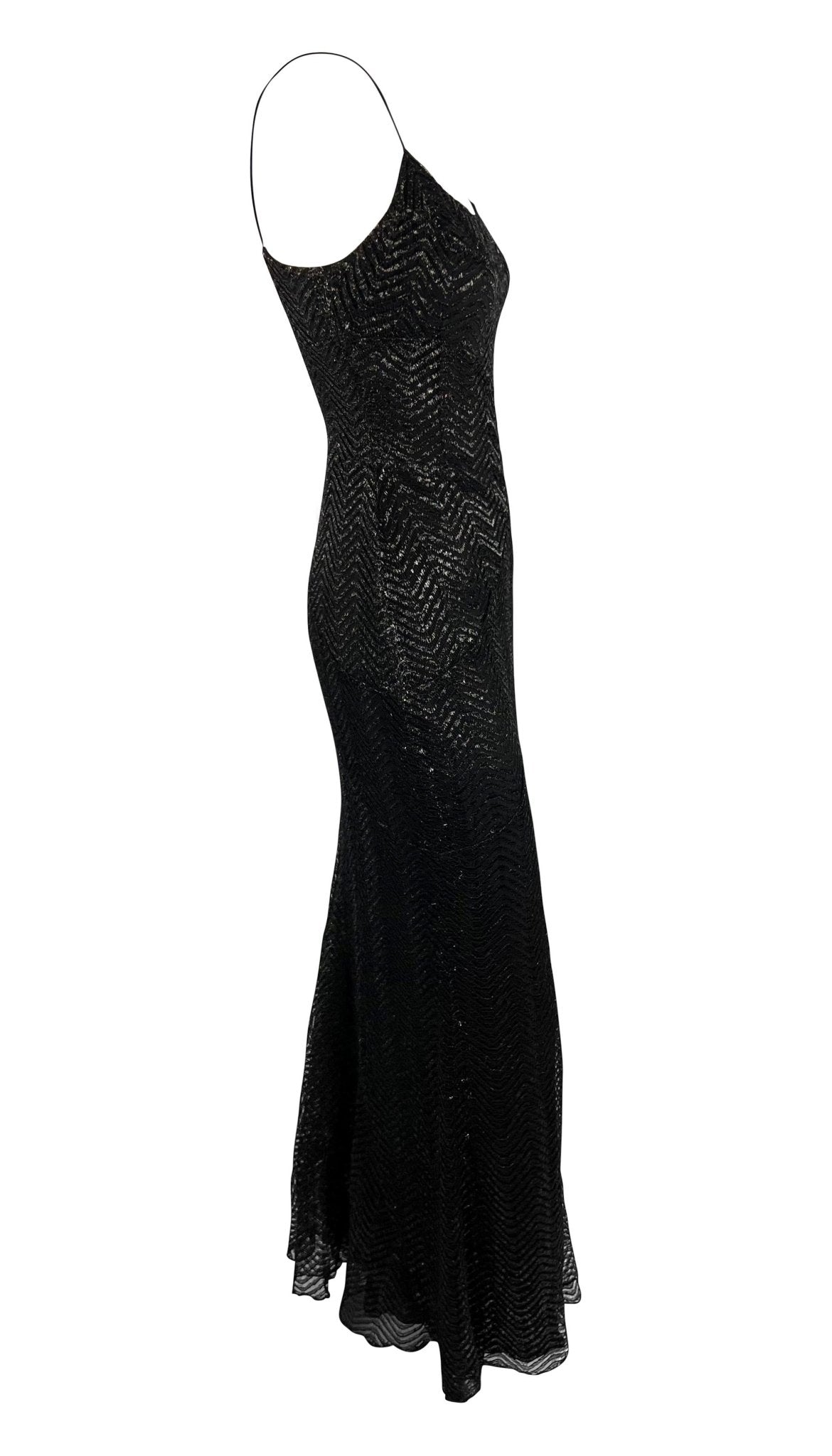 F/W 2005 Yigal Azrouël Runway Black Metallic Lace Slip Gown - RealList