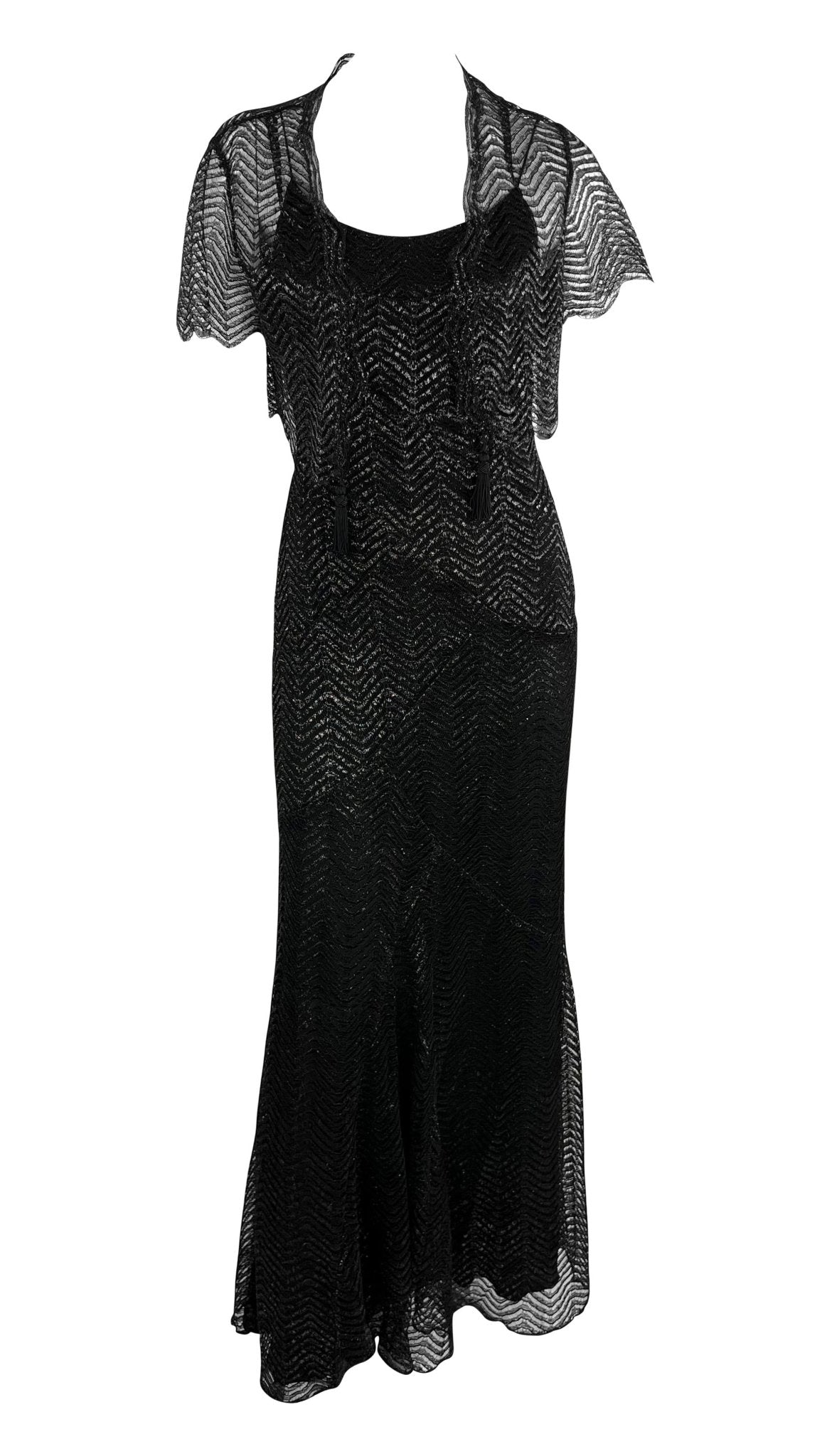 F/W 2005 Yigal Azrouël Runway Black Metallic Lace Slip Gown - RealList