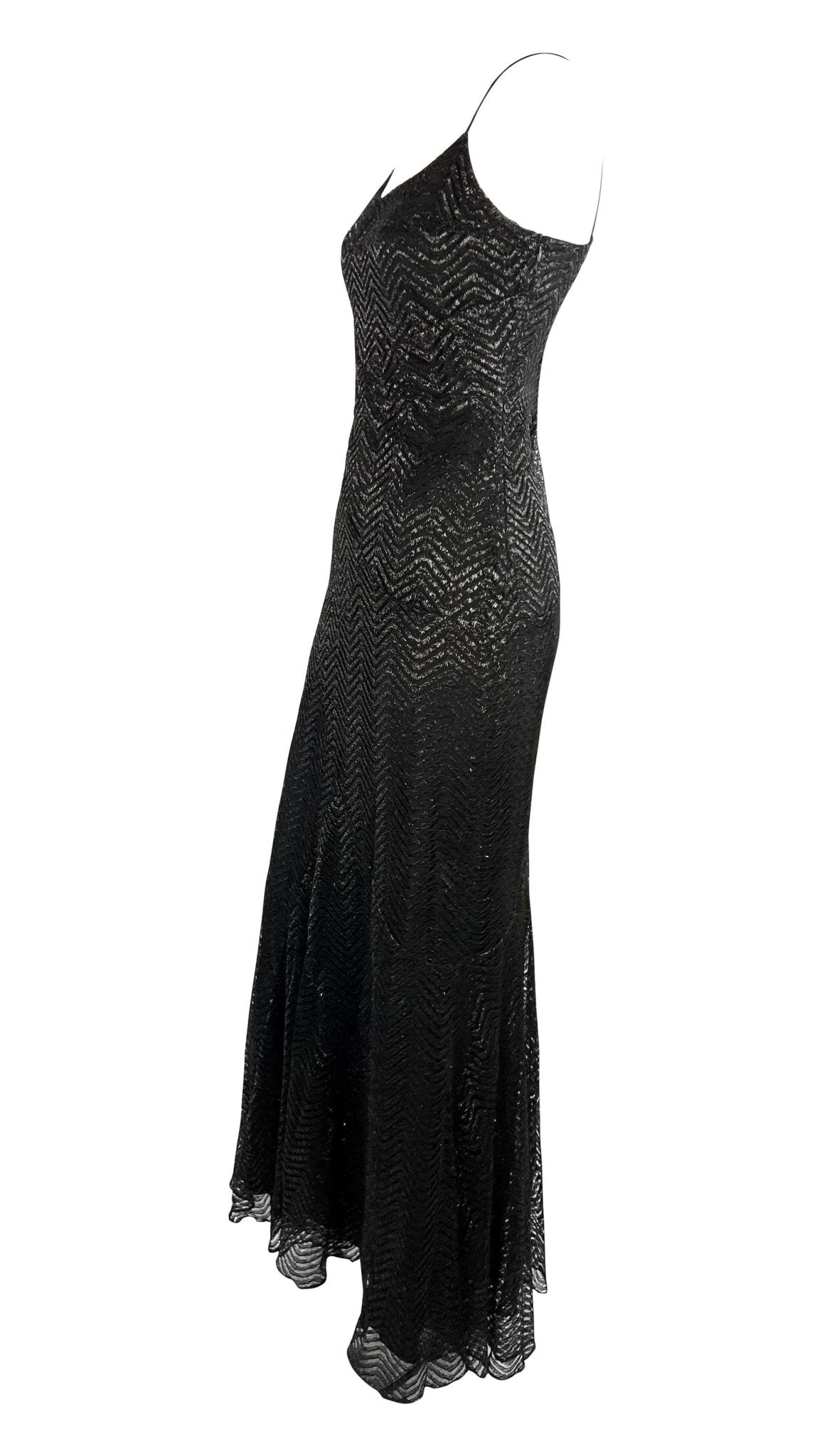 F/W 2005 Yigal Azrouël Runway Black Metallic Lace Slip Gown - RealList