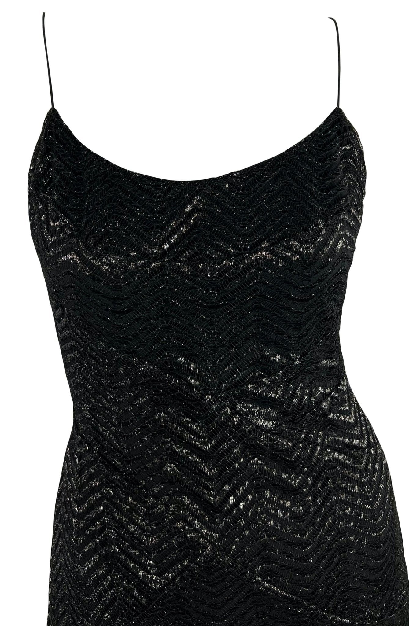 F/W 2005 Yigal Azrouël Runway Black Metallic Lace Slip Gown - RealList