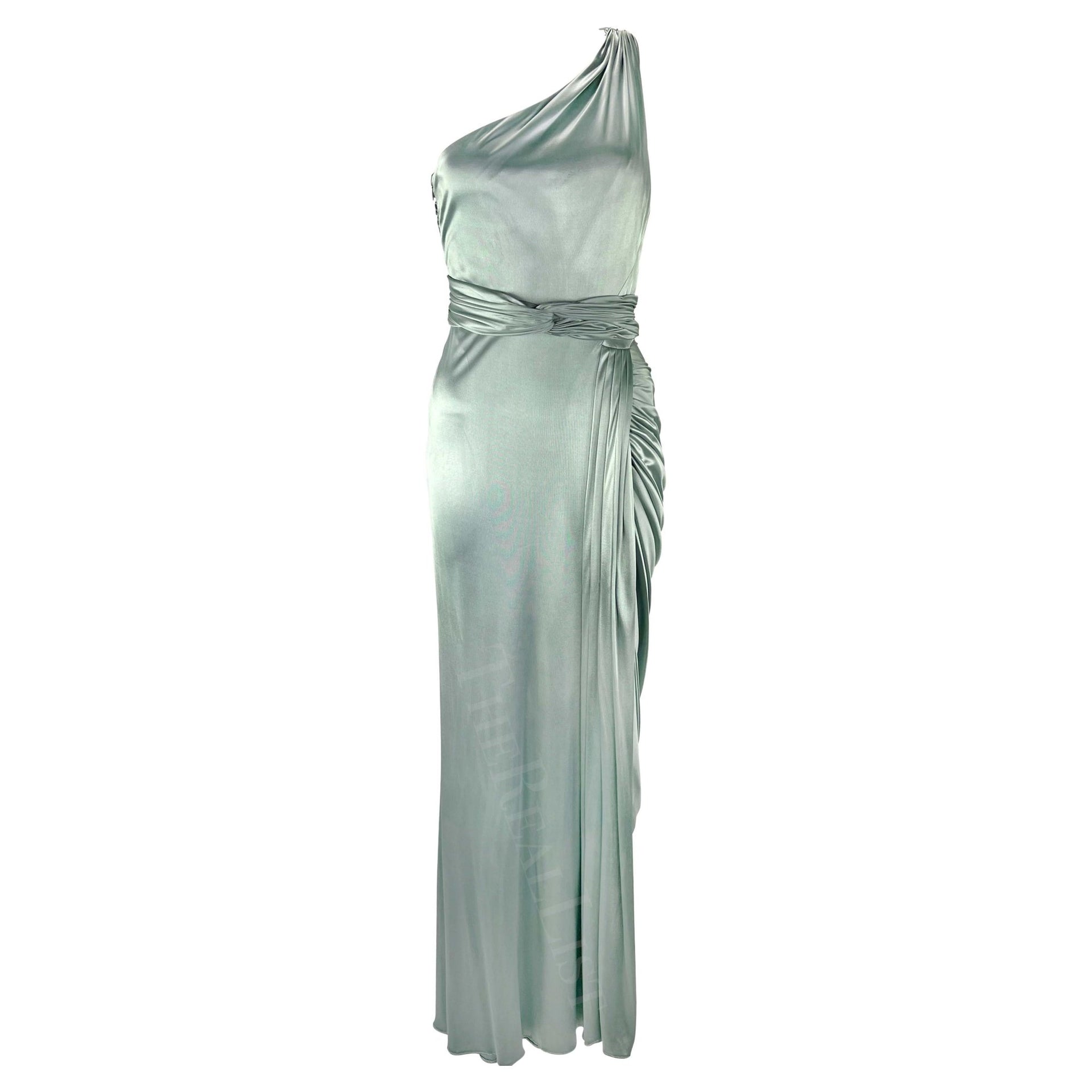 F/W 2006 Versace by Donatella Runway Ad Ruched Light Blue Stretch Slit Gown - RealList