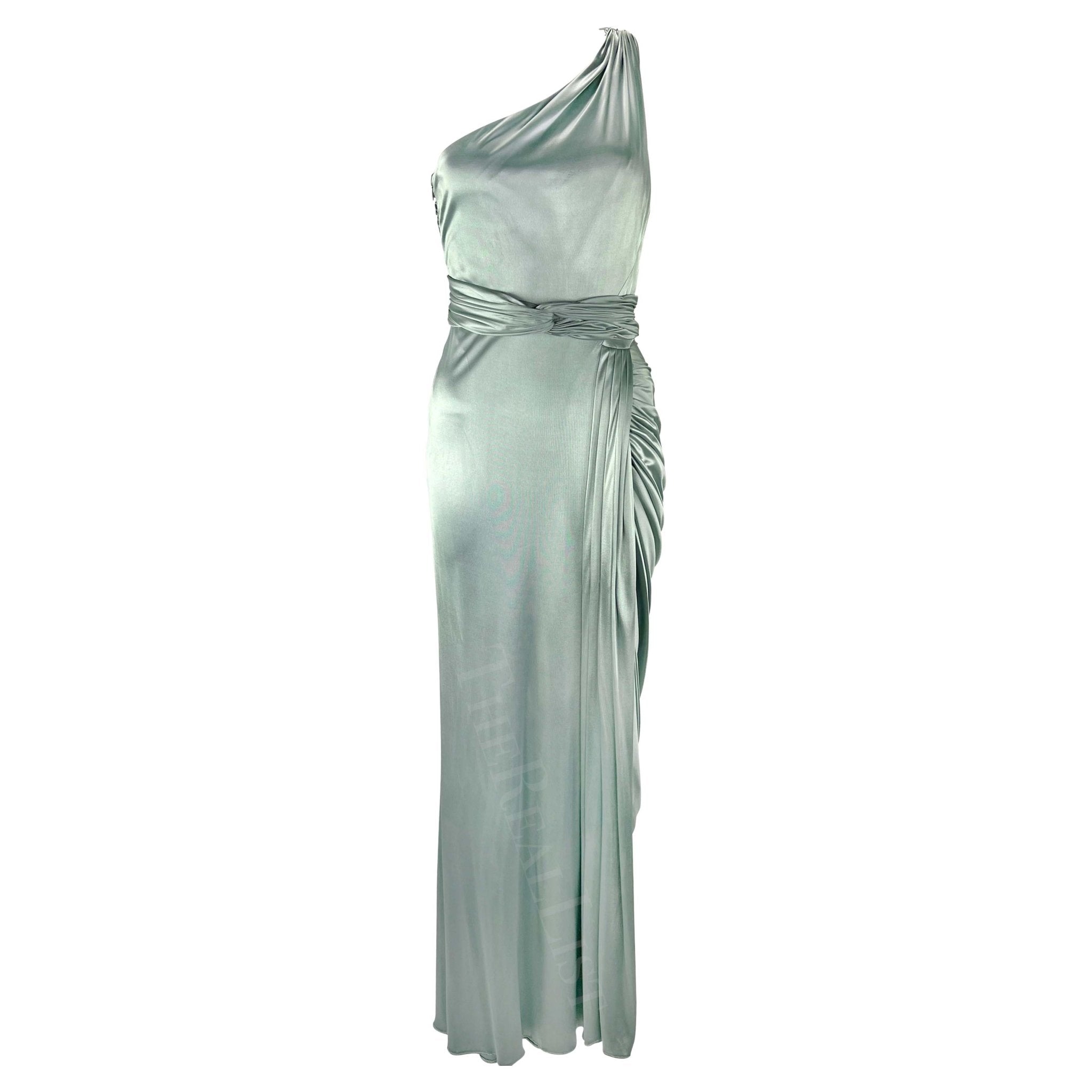 F/W 2006 Versace by Donatella Runway Ad Ruched Light Blue Stretch Slit Gown - RealList