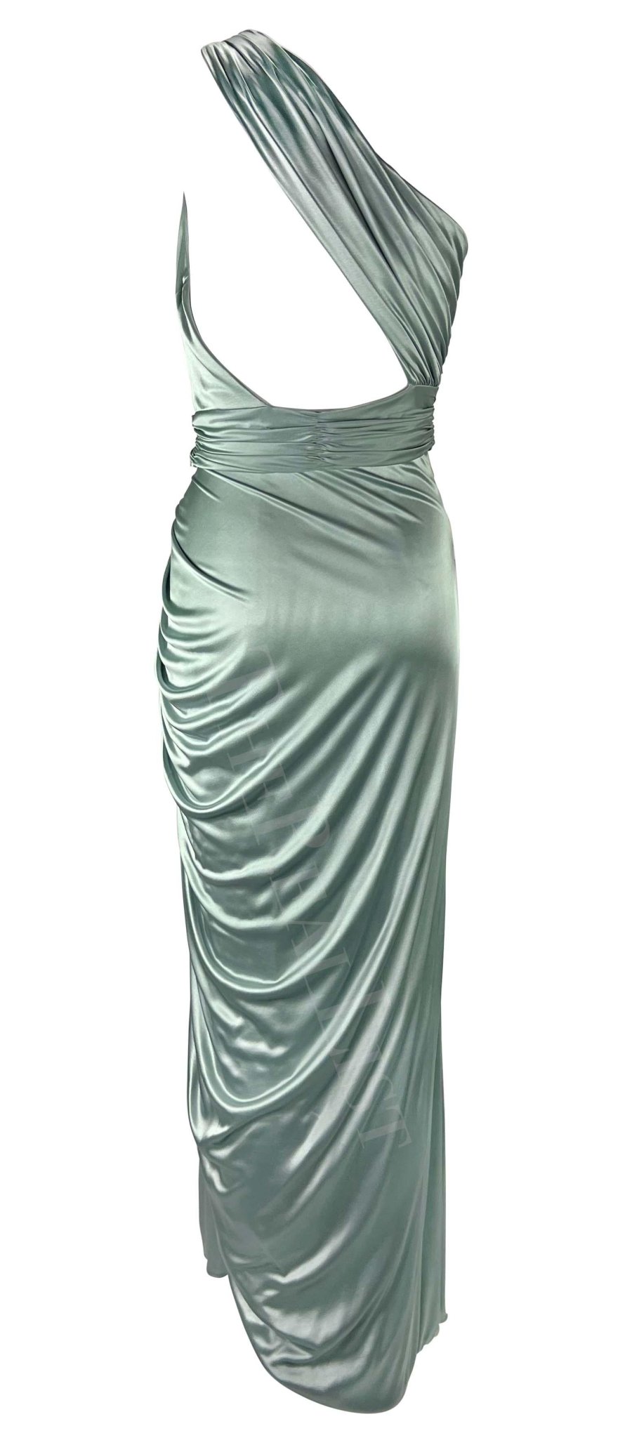 F/W 2006 Versace by Donatella Runway Ad Ruched Light Blue Stretch Slit Gown - RealList