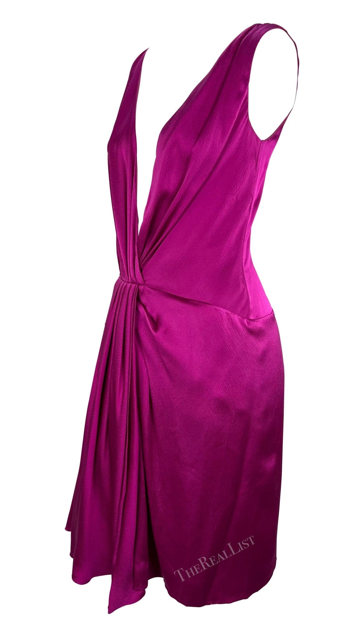 F/W 2007 Christian Dior by John Galliano Plunging Silk Fuchsia Mini Dress - RealList