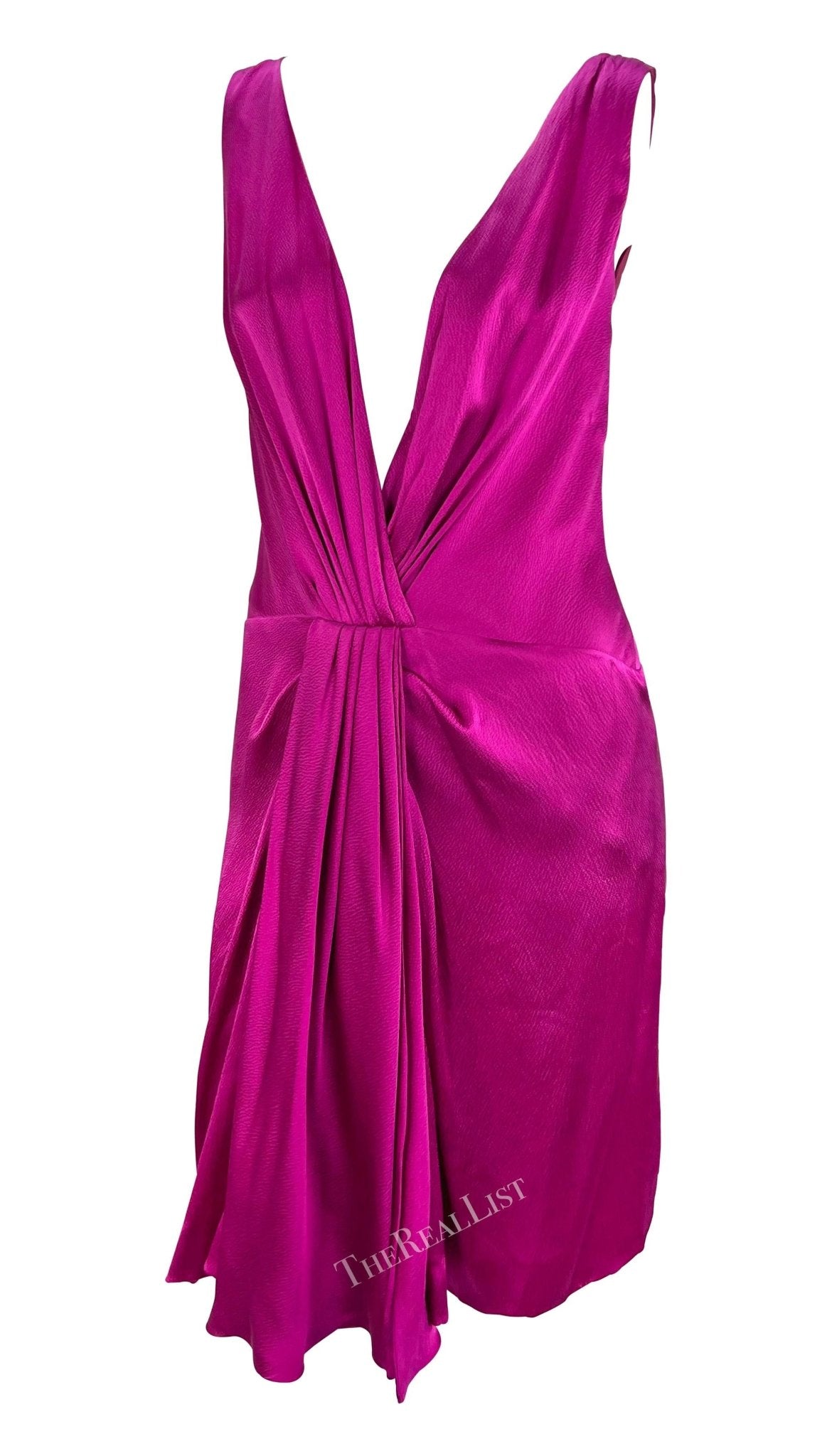 F/W 2007 Christian Dior by John Galliano Plunging Silk Fuchsia Mini Dress - RealList
