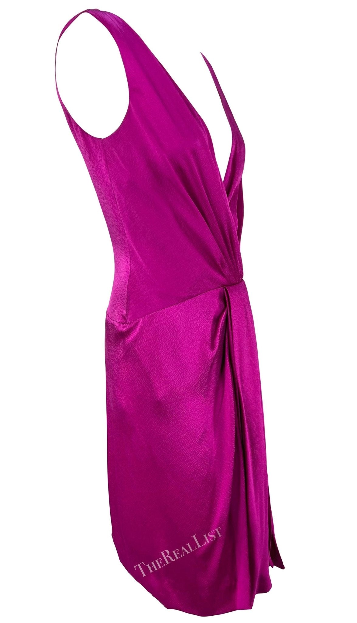 F/W 2007 Christian Dior by John Galliano Plunging Silk Fuchsia Mini Dress - RealList