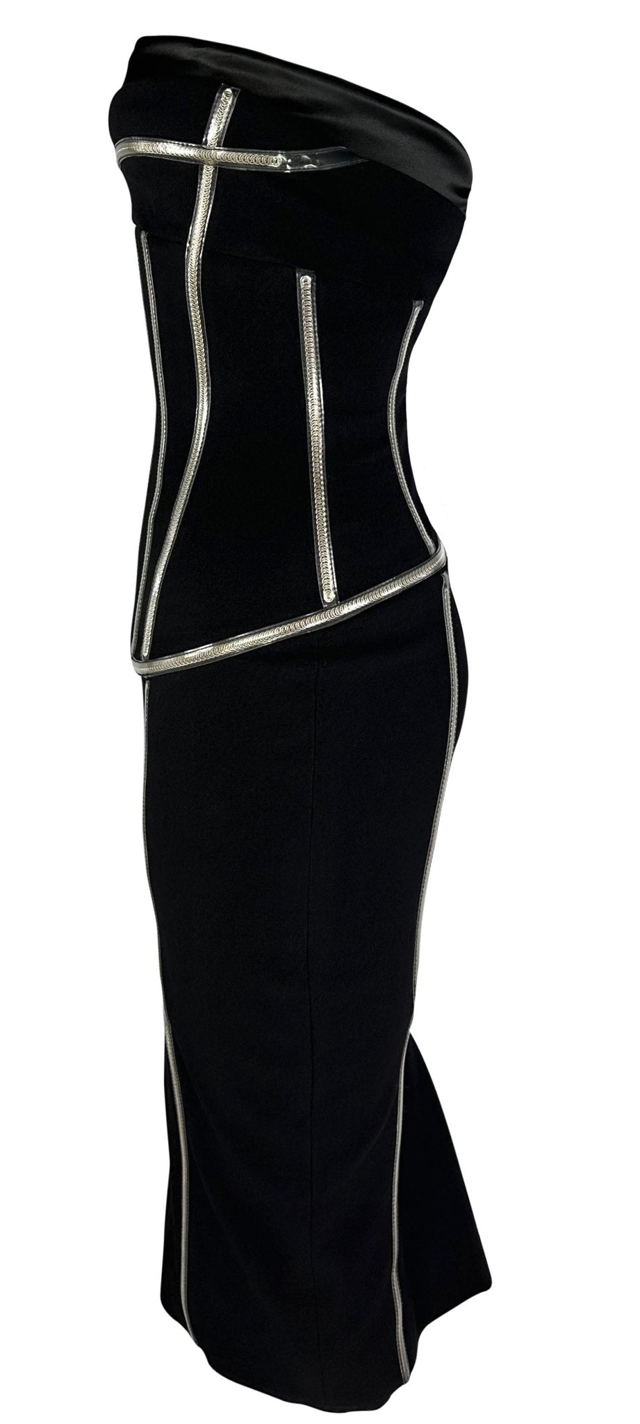 F/W 2007 Dolce & Gabbana Runway PVC Exposed Metal Corset Boning Black Midi Dress - RealList