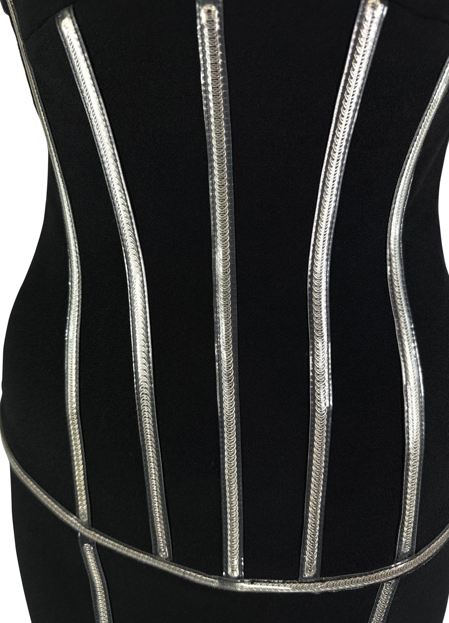 F/W 2007 Dolce & Gabbana Runway PVC Exposed Metal Corset Boning Black Midi Dress - RealList