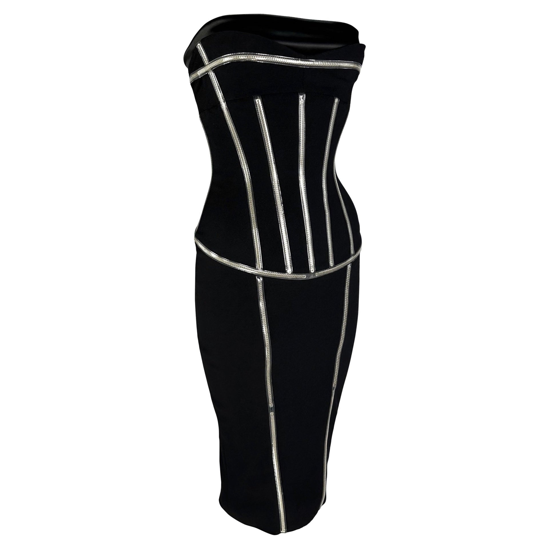 F/W 2007 Dolce & Gabbana Runway PVC Exposed Metal Corset Boning Black Midi Dress - RealList