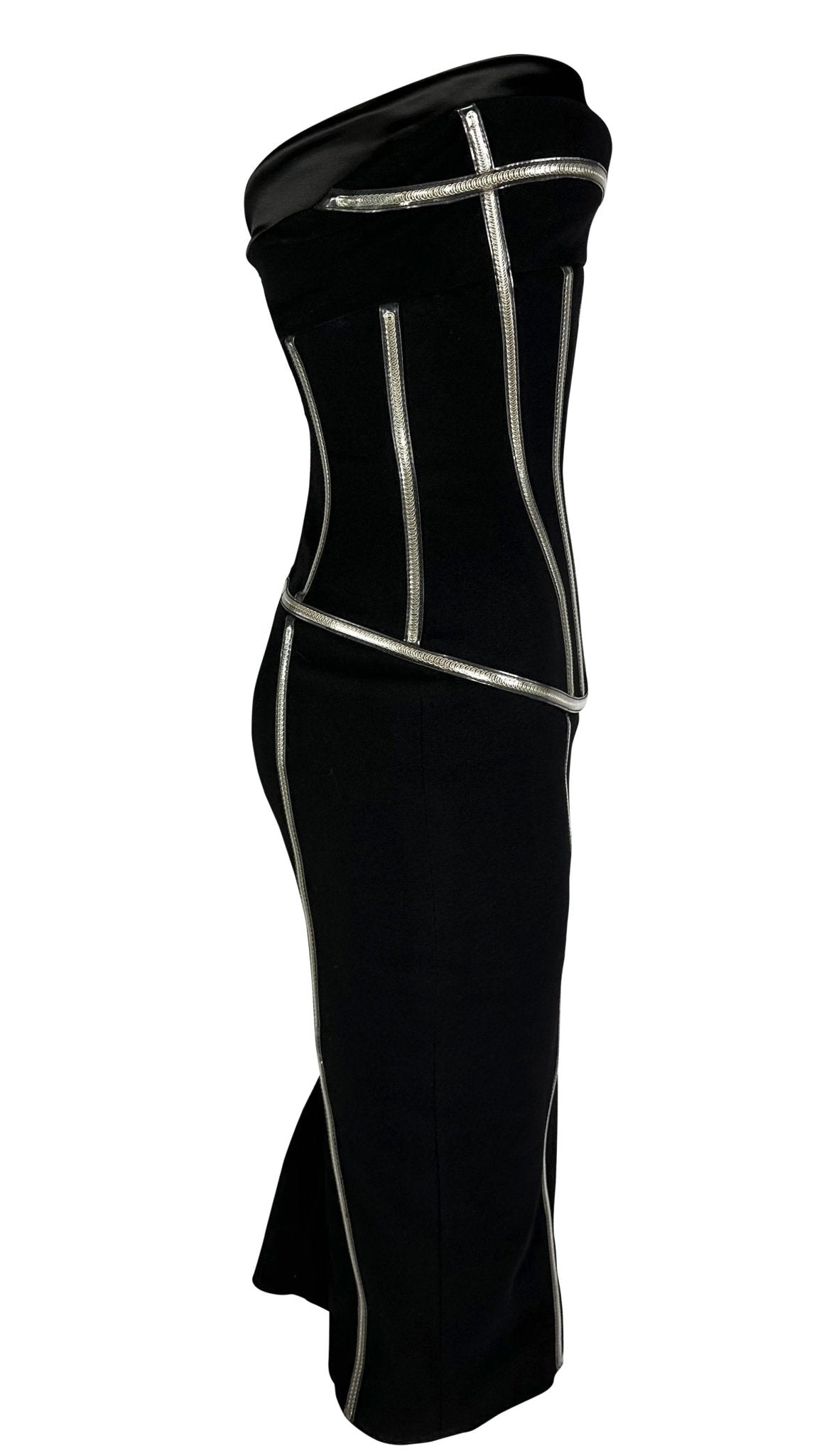 F/W 2007 Dolce & Gabbana Runway PVC Exposed Metal Corset Boning Black Midi Dress - RealList