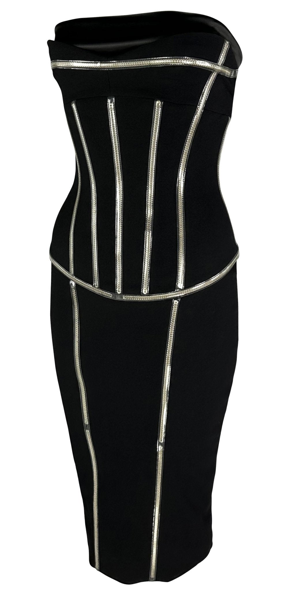 F/W 2007 Dolce & Gabbana Runway PVC Exposed Metal Corset Boning Black Midi Dress - RealList