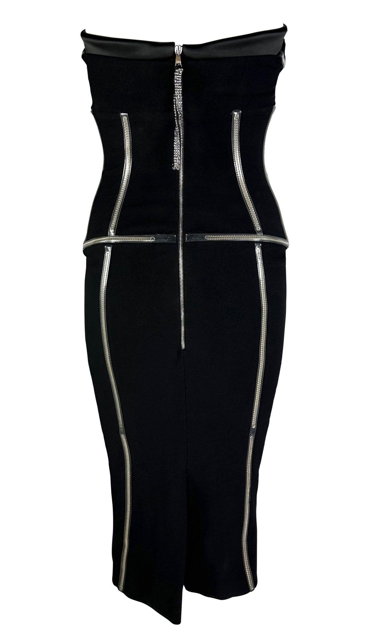F/W 2007 Dolce & Gabbana Runway PVC Exposed Metal Corset Boning Black Midi Dress - RealList