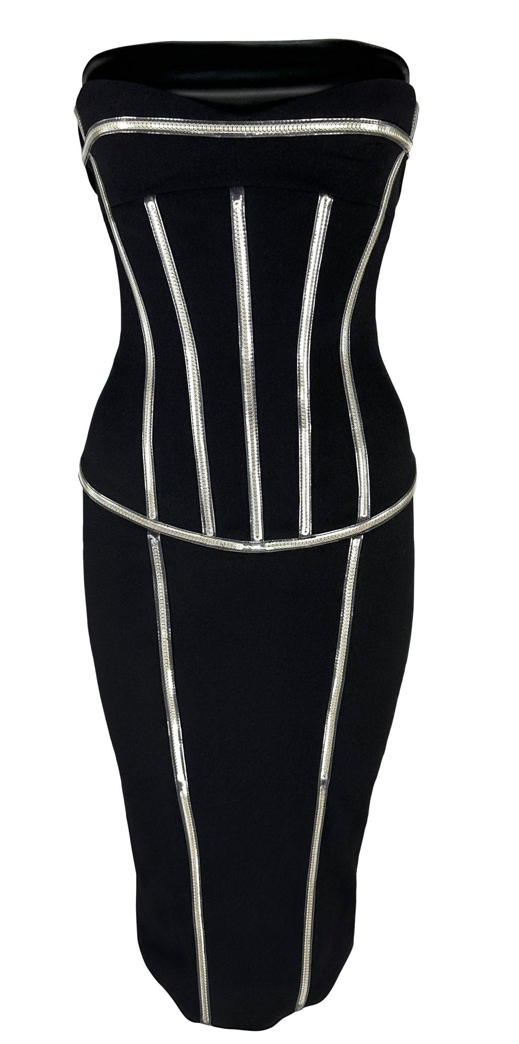 F/W 2007 Dolce & Gabbana Runway PVC Exposed Metal Corset Boning Black Midi Dress - RealList