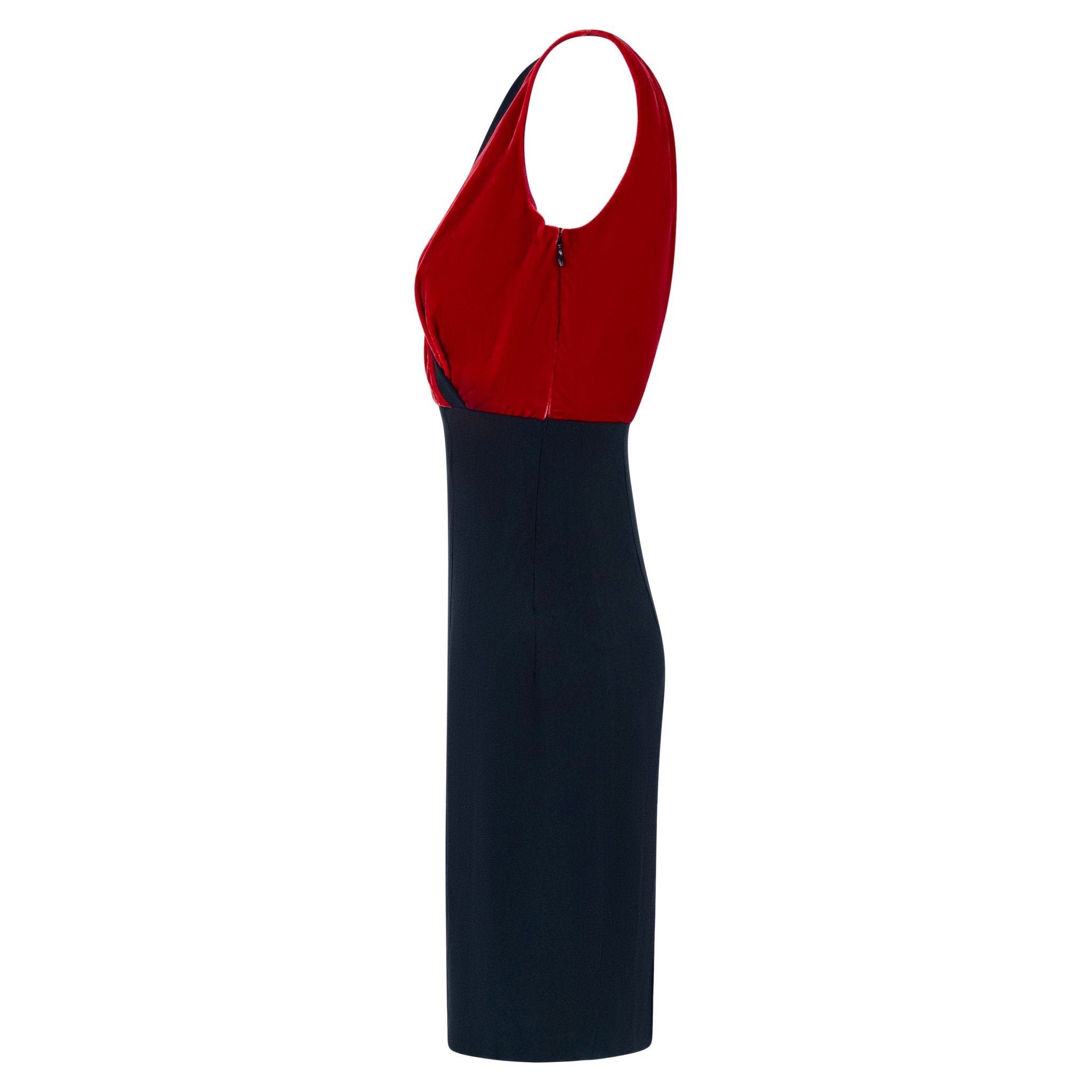 F/W 2009 Prada Runway Red Velvet Bust Sleeveless Flare Black Midi Dress - RealList