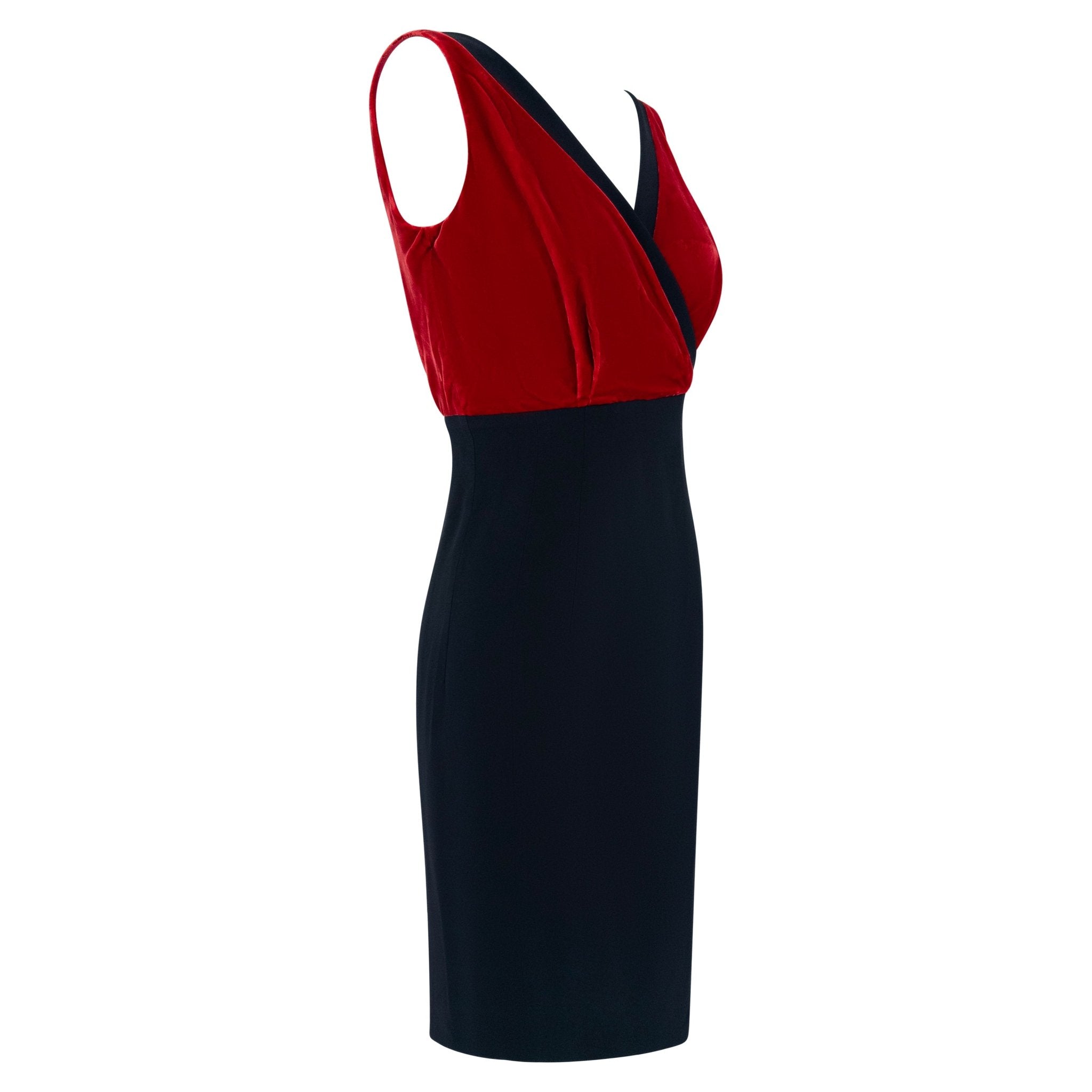 F/W 2009 Prada Runway Red Velvet Bust Sleeveless Flare Black Midi Dress - RealList