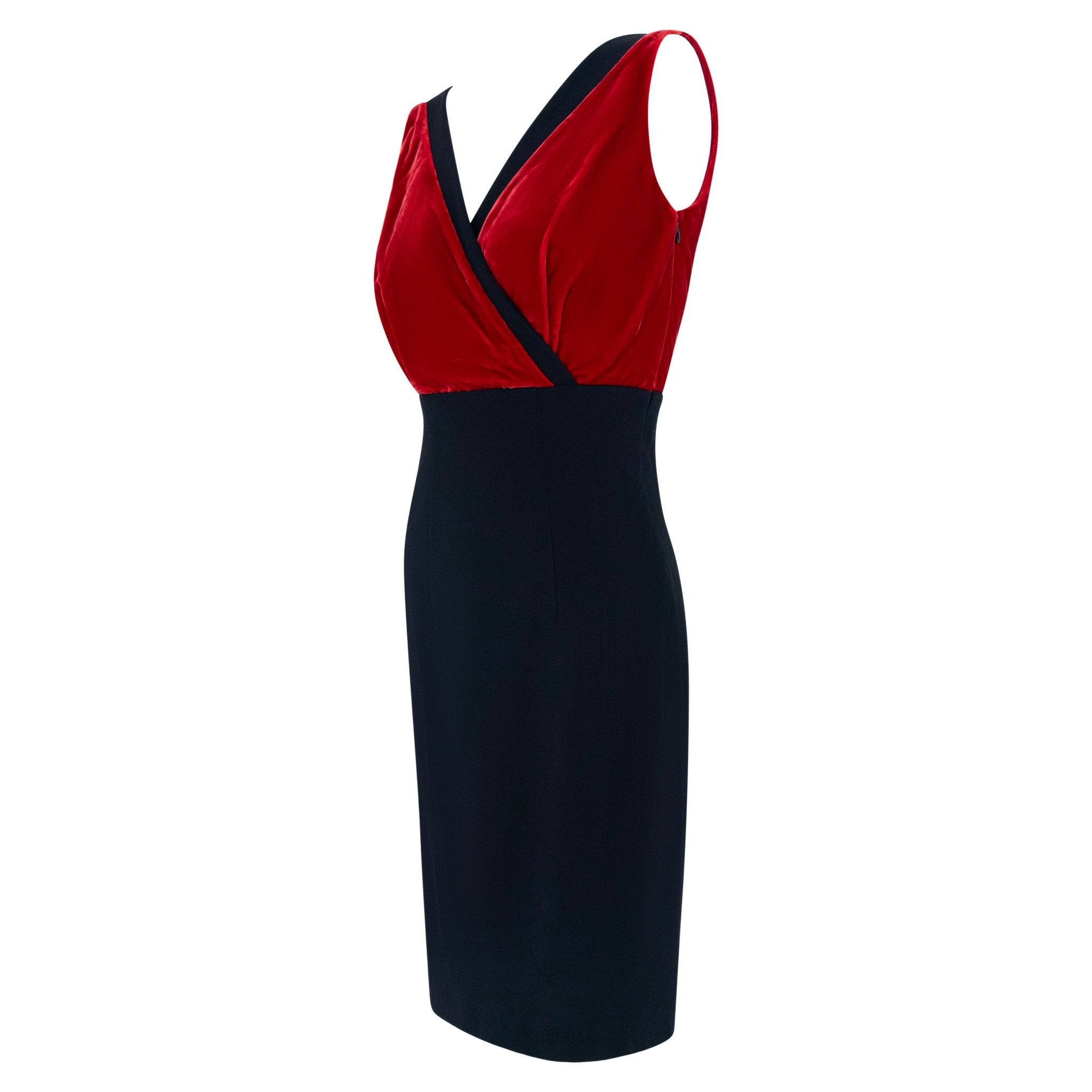 F/W 2009 Prada Runway Red Velvet Bust Sleeveless Flare Black Midi Dress - RealList