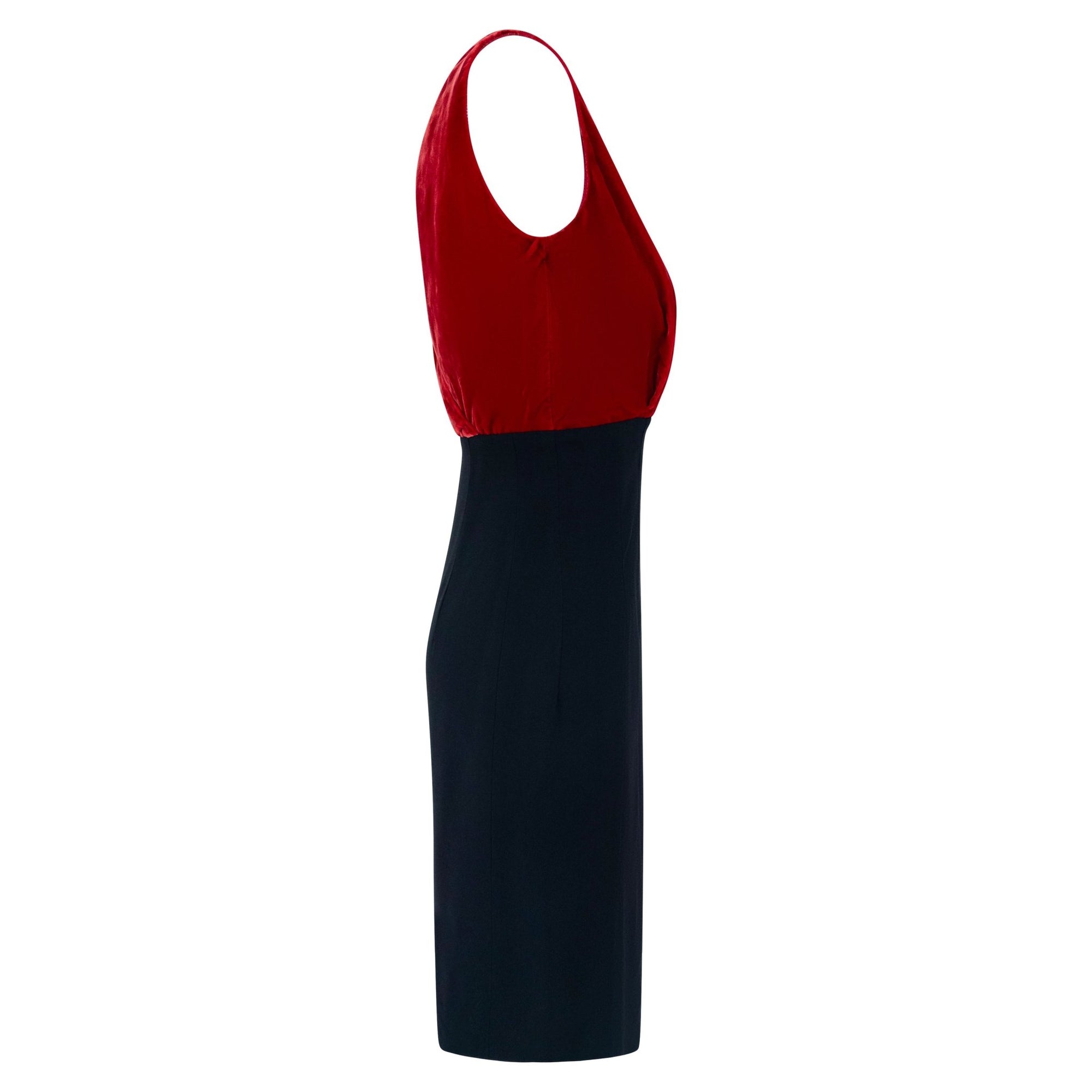 F/W 2009 Prada Runway Red Velvet Bust Sleeveless Flare Black Midi Dress - RealList