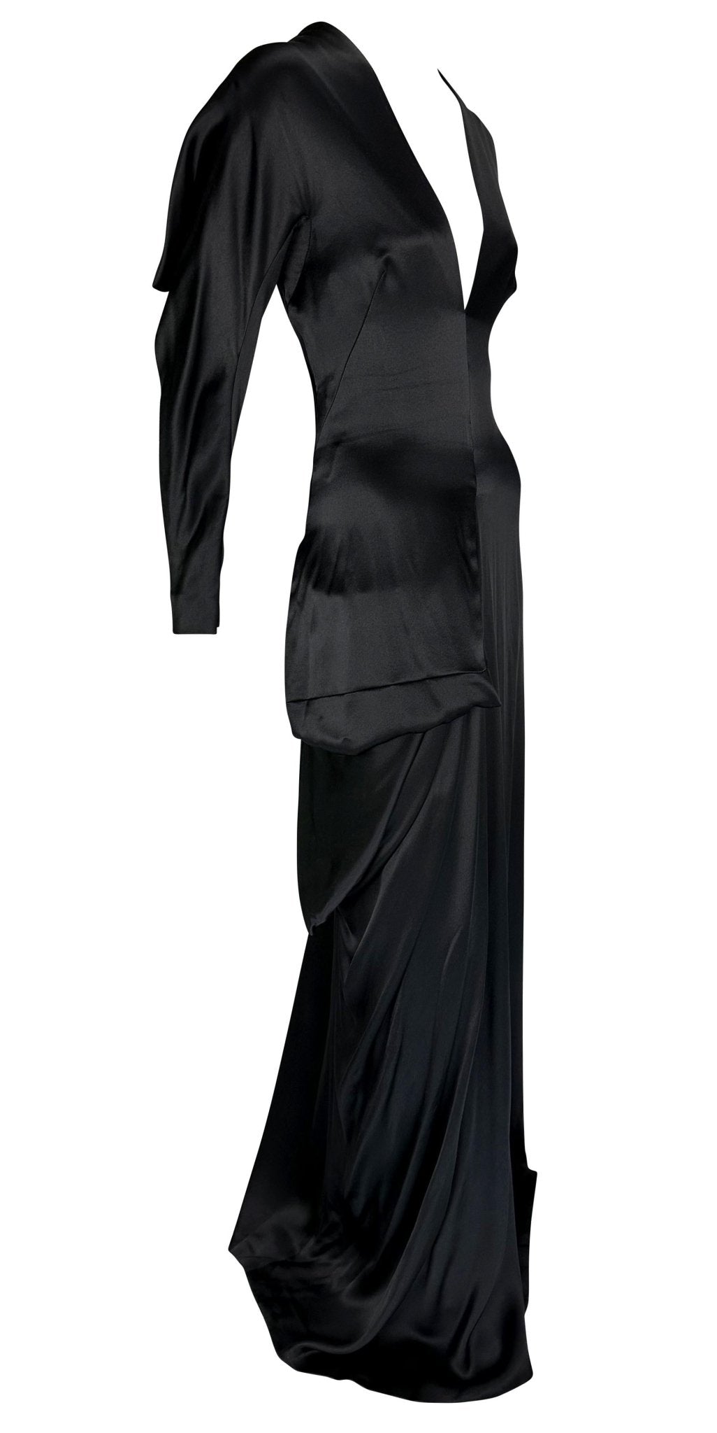 F/W 2010 Alexander McQueen Angels & Demons Asymmetric Structural Black Silk Gown - RealList