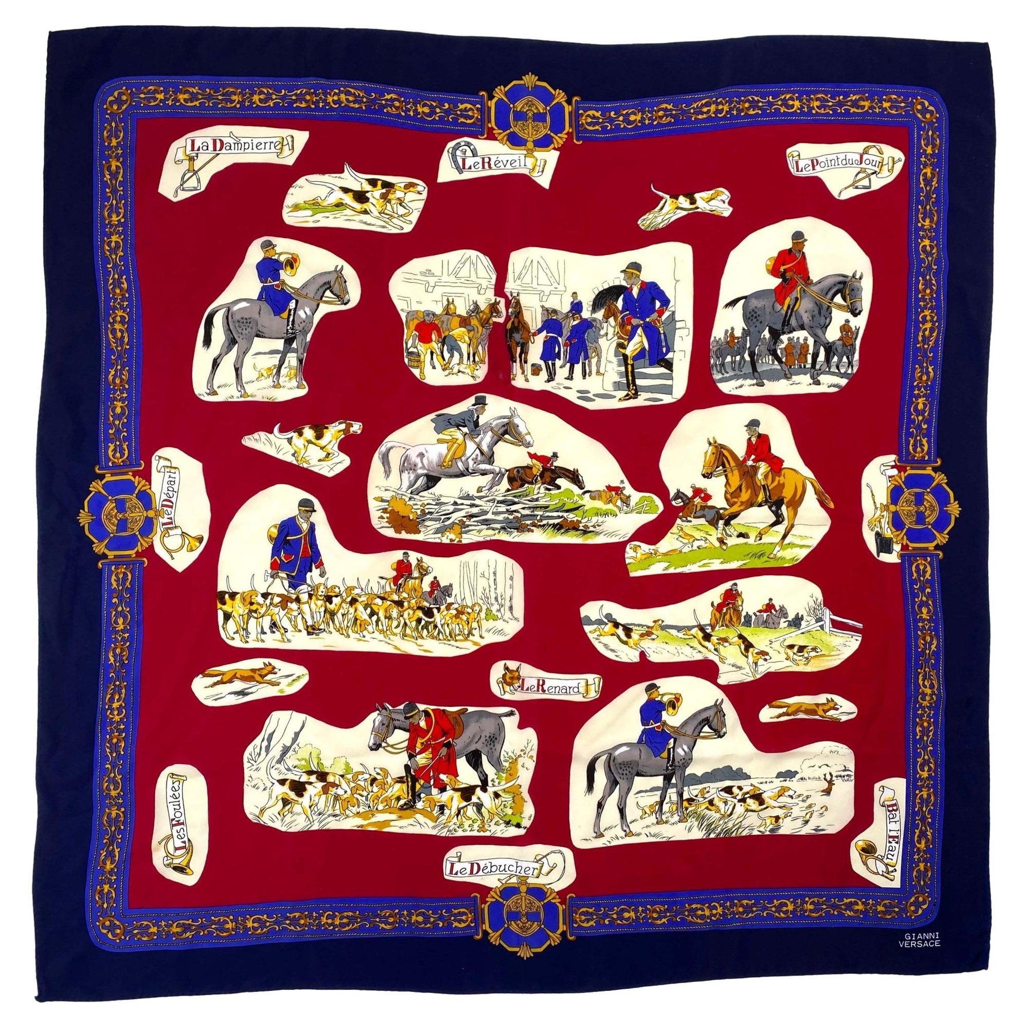 Gianni Versace Hunting Scene Silk Square Scarf - RealList
