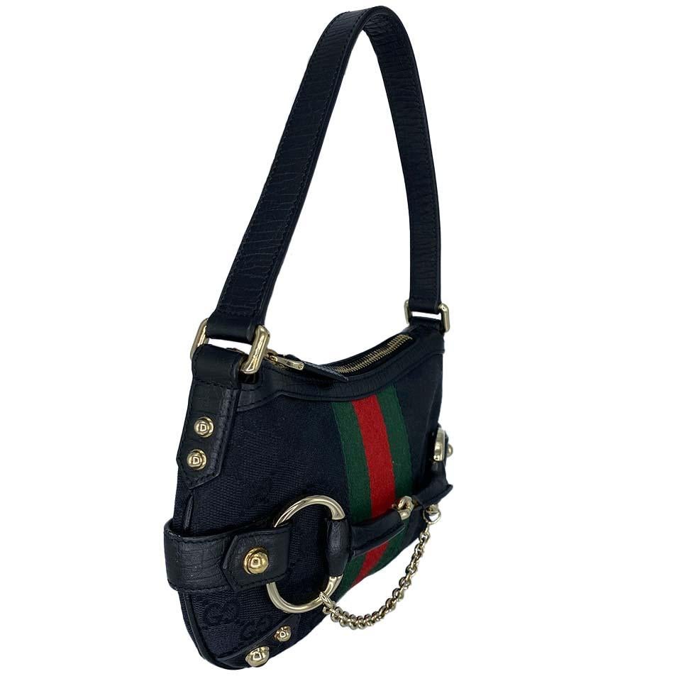 Gucci by Tom Ford Horse Bit Mini Bag Chain GG Monogram Green & Red Webbing - RealList