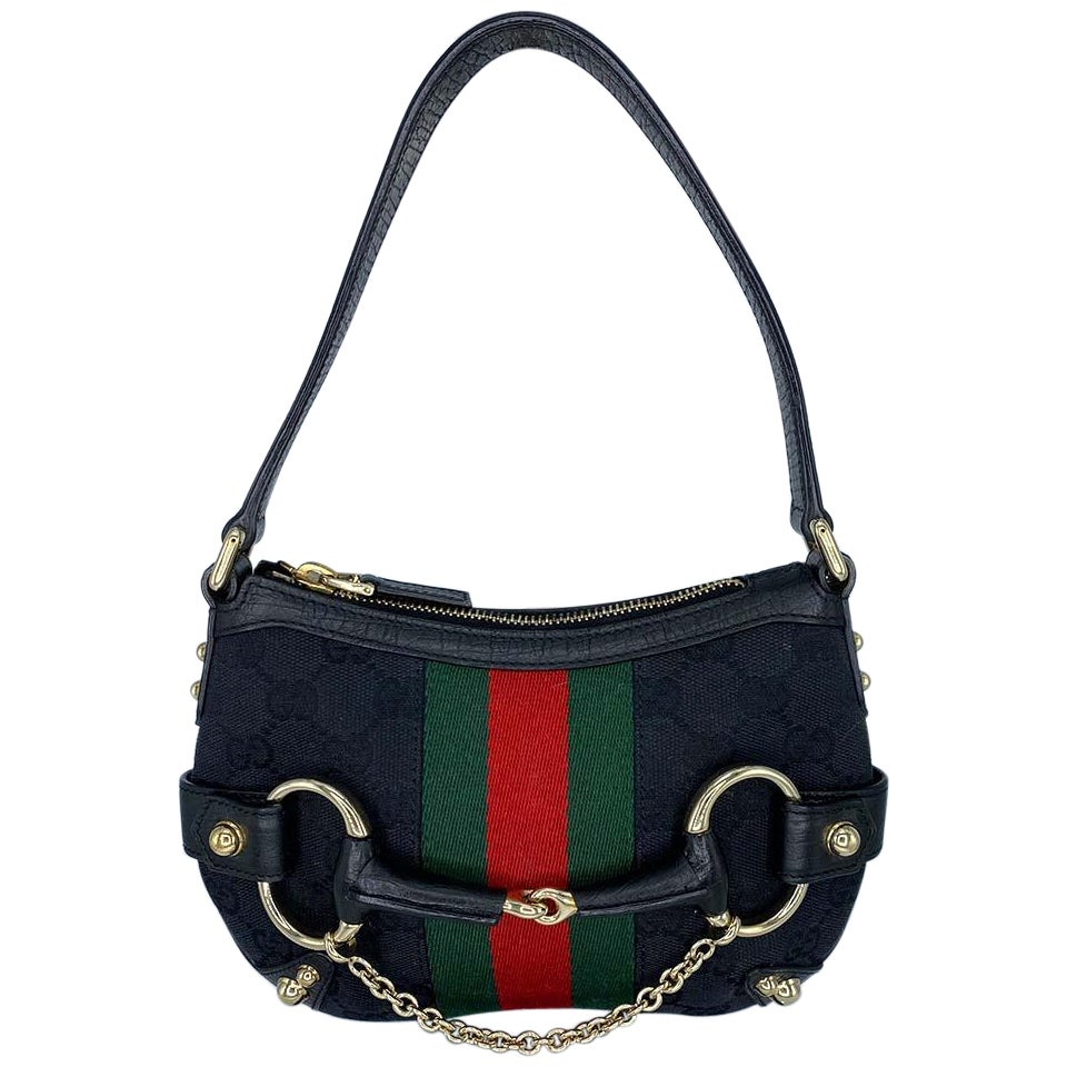 Gucci by Tom Ford Horse Bit Mini Bag Chain GG Monogram Green & Red Webbing - RealList