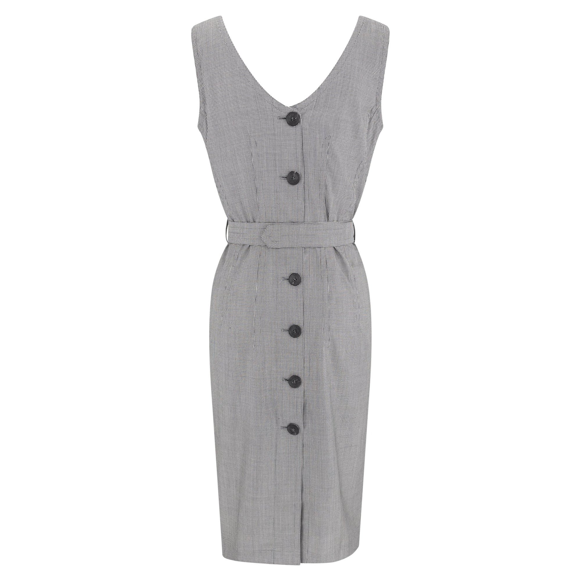 Late 1980s Jil Sander Houndstooth Wool Silk Belted Sleeveless Pencil Dress - RealList
