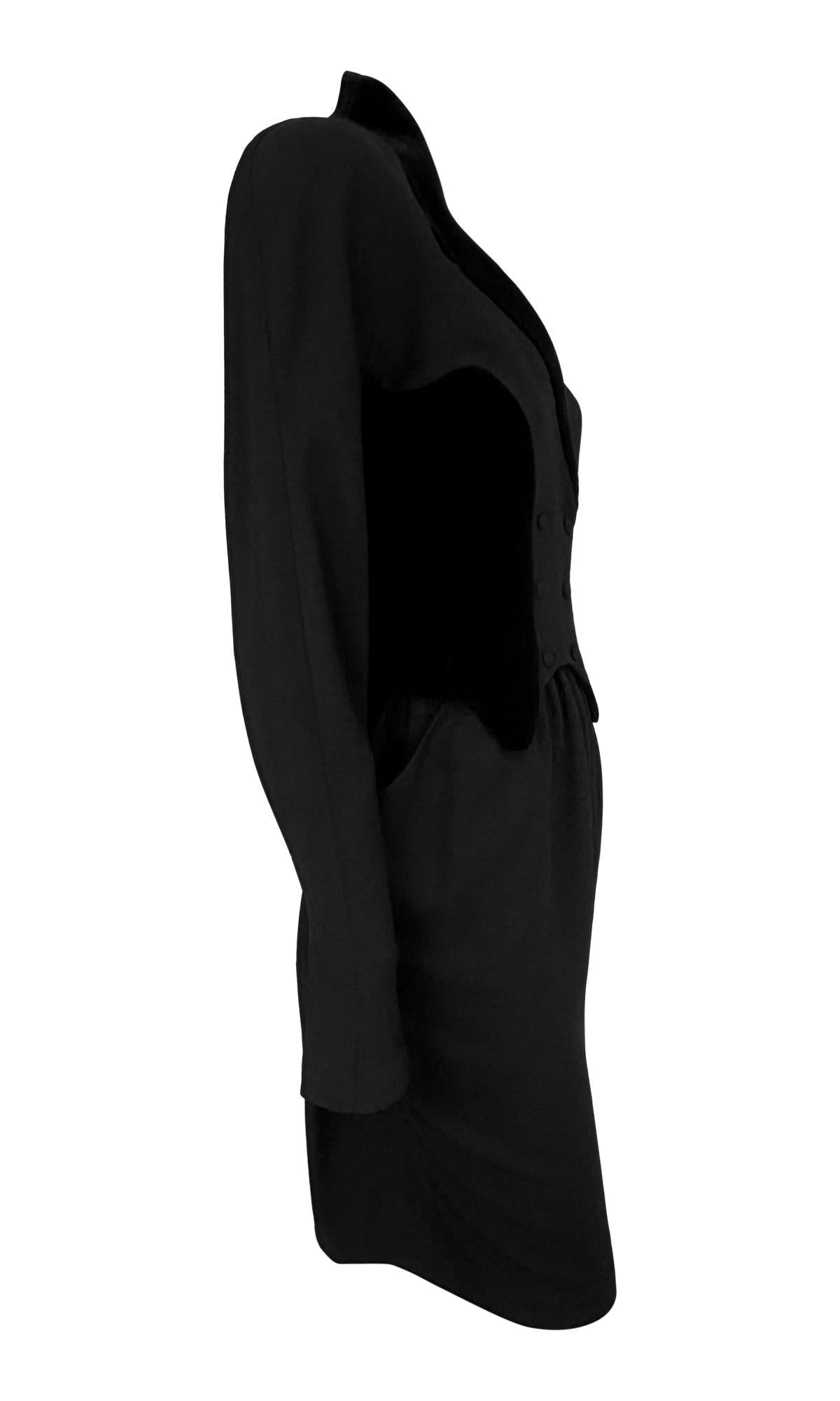 Late 1980s Thierry Mugler Sculptural Velvet Faux Skirt Suit Midi Dress - RealList
