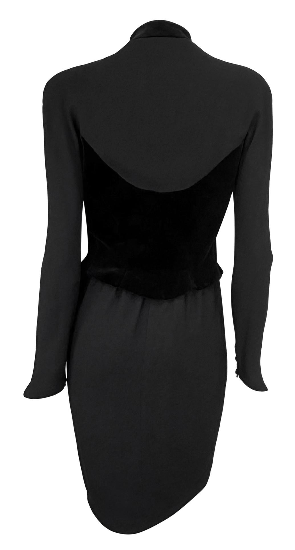 Late 1980s Thierry Mugler Sculptural Velvet Faux Skirt Suit Midi Dress - RealList