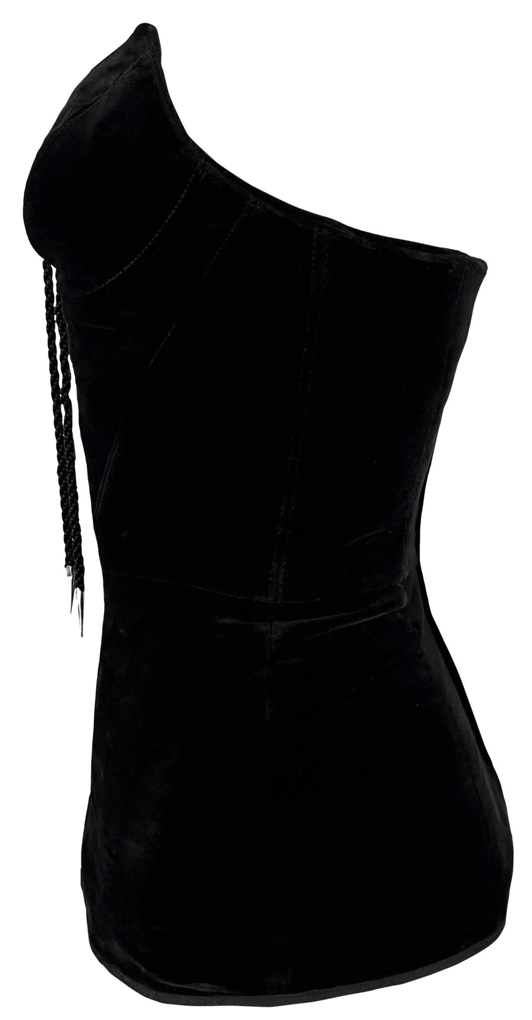Late 1980s Thierry Mugler Velvet Lace - Up Pointed Strapless Corset Bustier Black - RealList