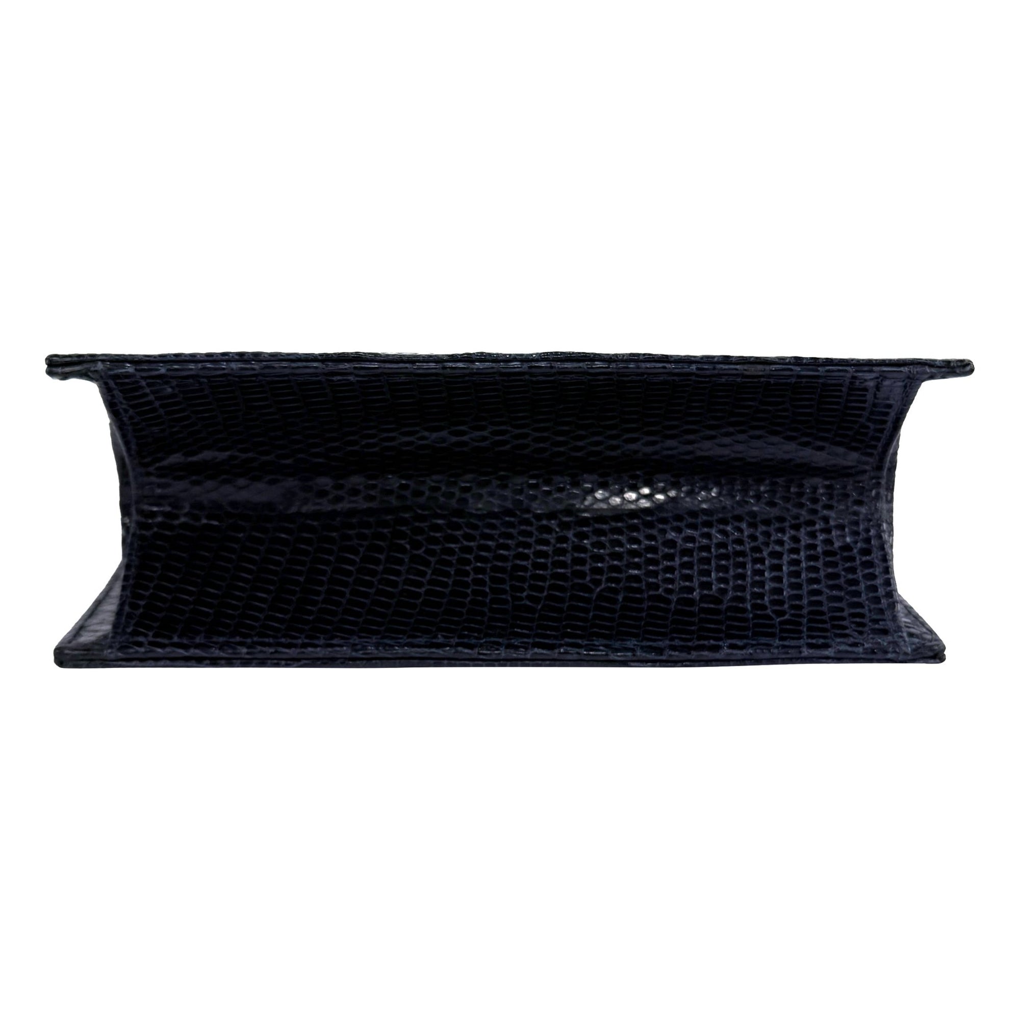 Late 1990s Calvin Klein Dark Navy Blue Genuine Lizard Mini Frame Bag - RealList