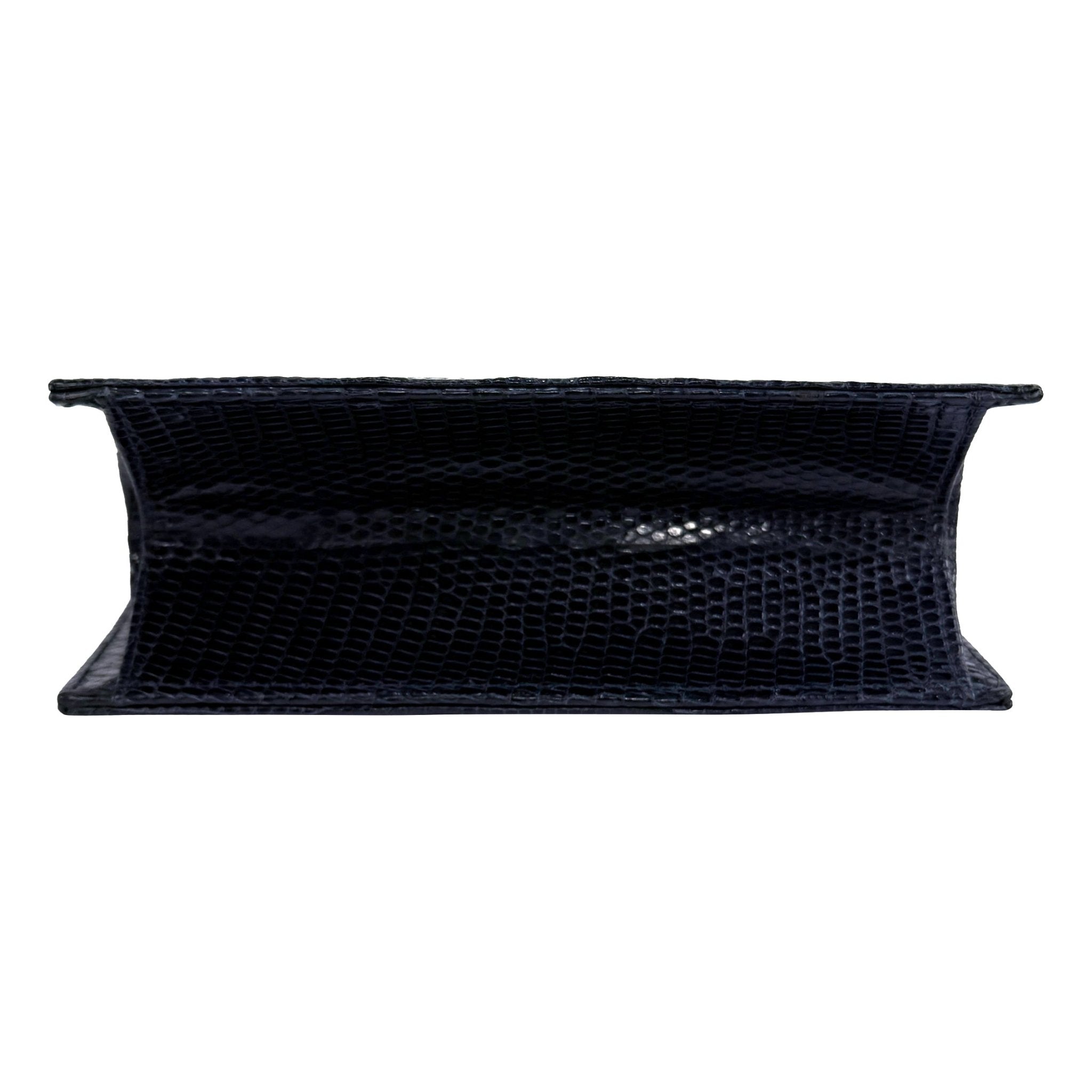 Late 1990s Calvin Klein Dark Navy Blue Genuine Lizard Mini Frame Bag - RealList