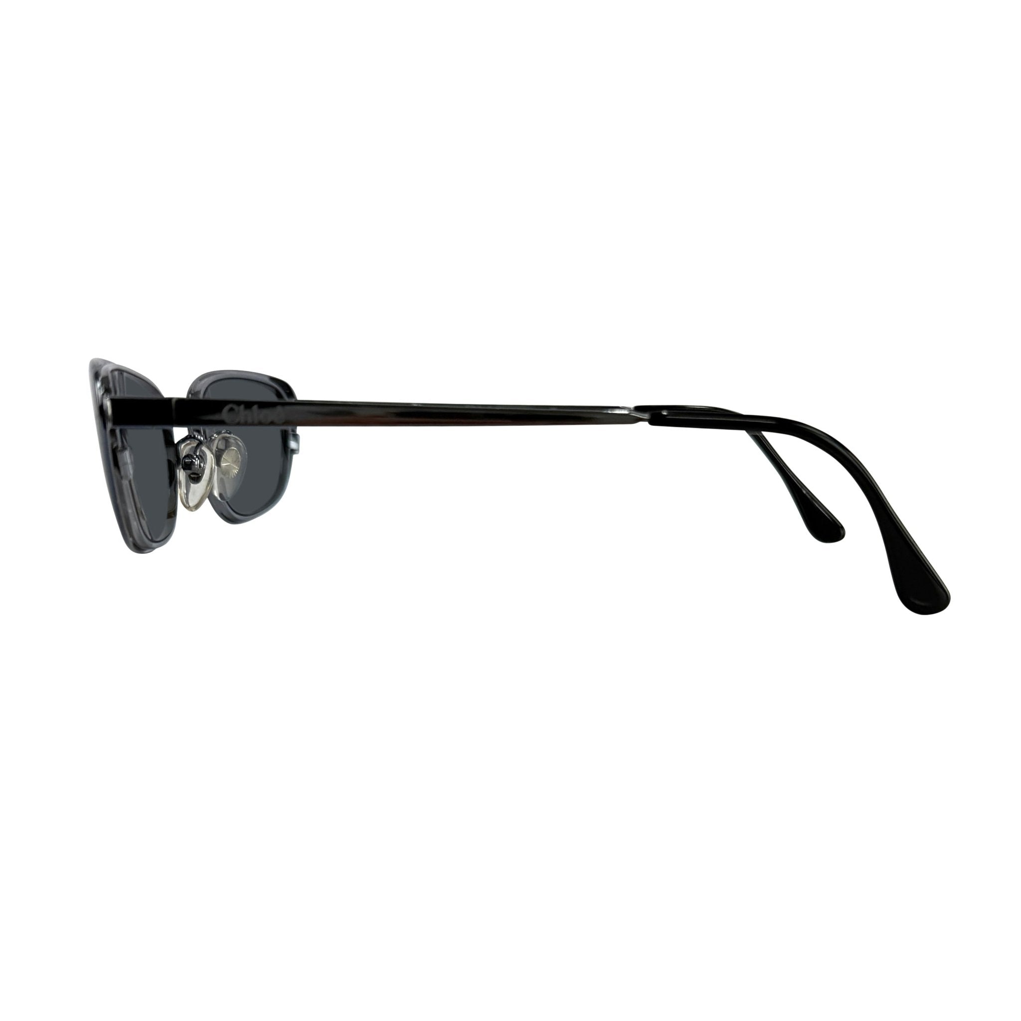 Late 1990s Chloé by Stella McCartney Floral Etched Gunmetal Frame Grey Sunglasses - RealList