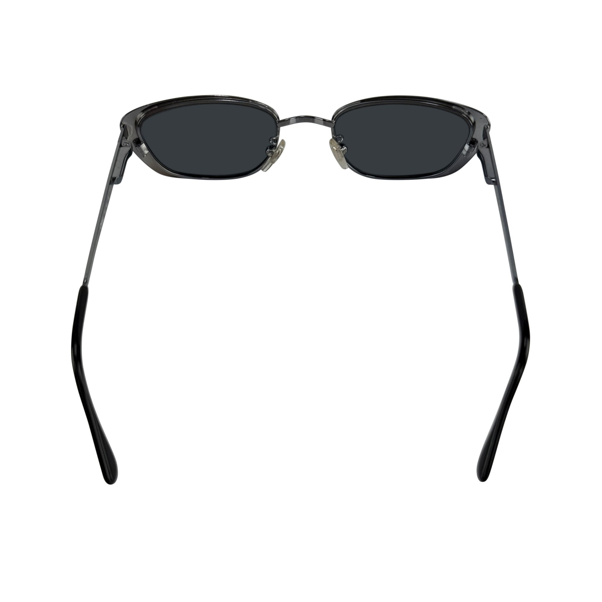 Late 1990s Chloé by Stella McCartney Floral Etched Gunmetal Frame Grey Sunglasses - RealList