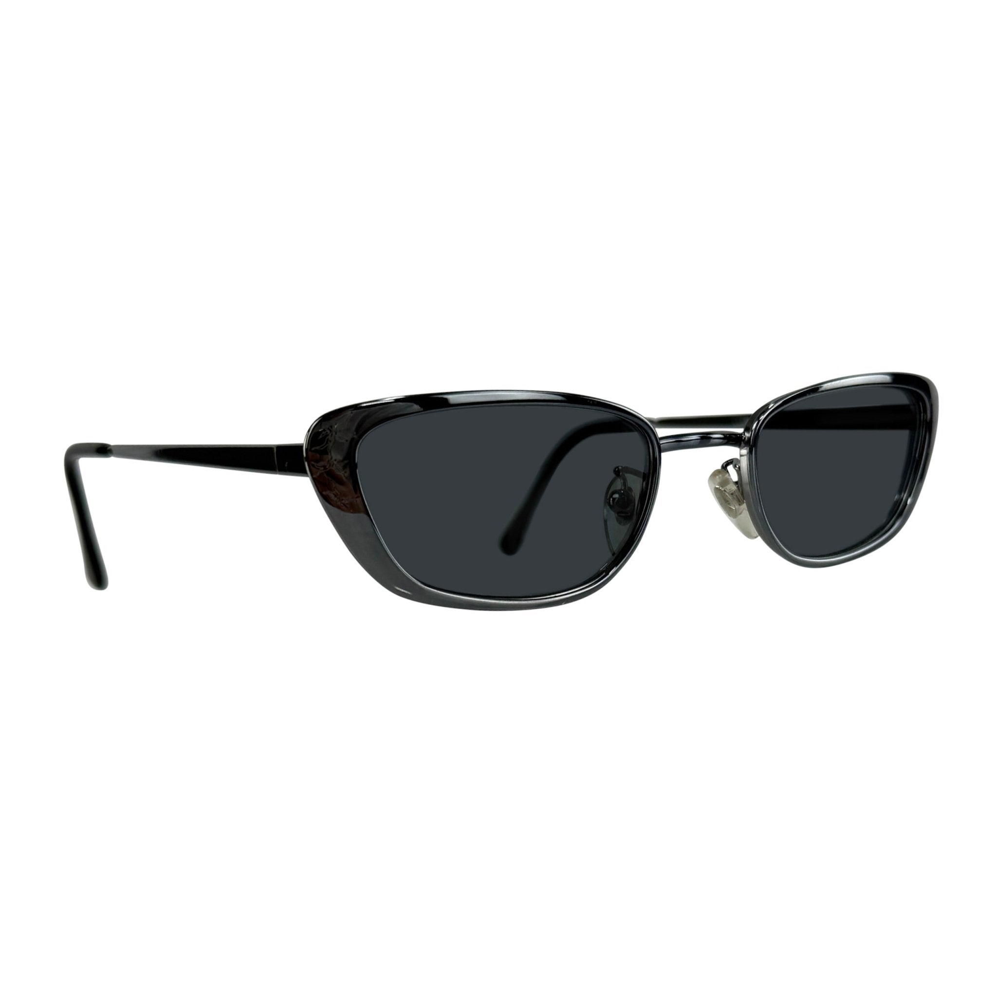 Late 1990s Chloé by Stella McCartney Floral Etched Gunmetal Frame Grey Sunglasses - RealList