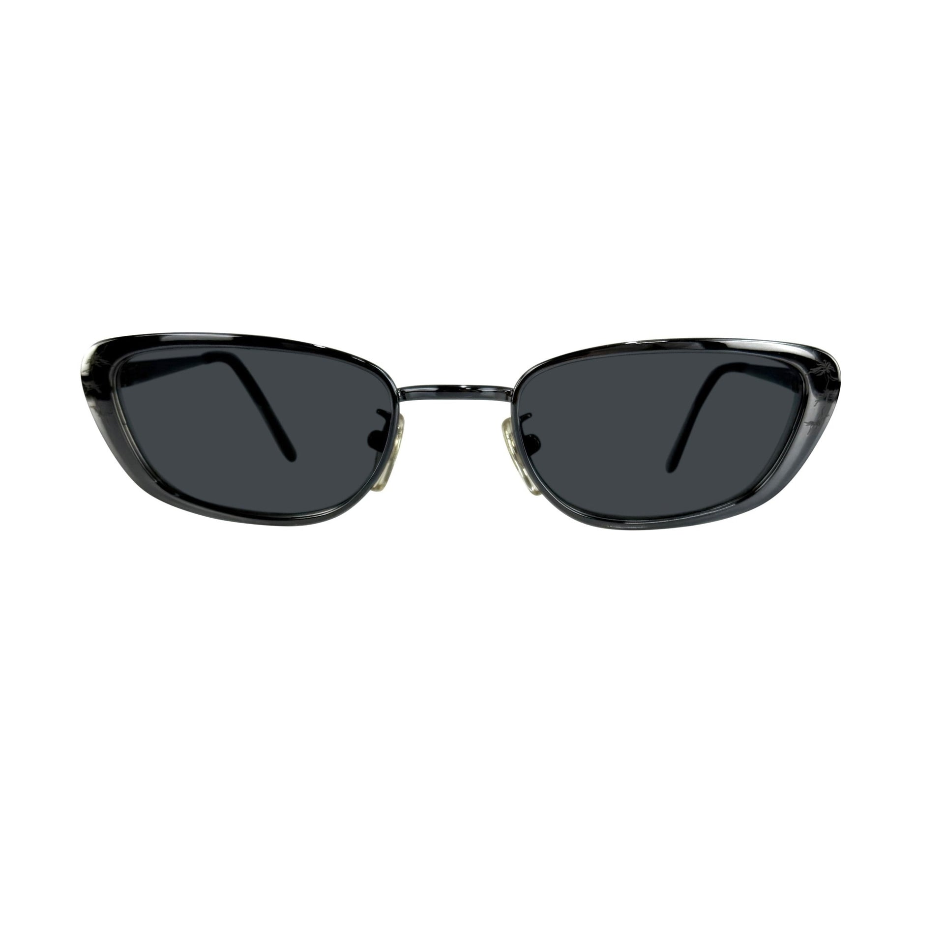 Late 1990s Chloé by Stella McCartney Floral Etched Gunmetal Frame Grey Sunglasses - RealList