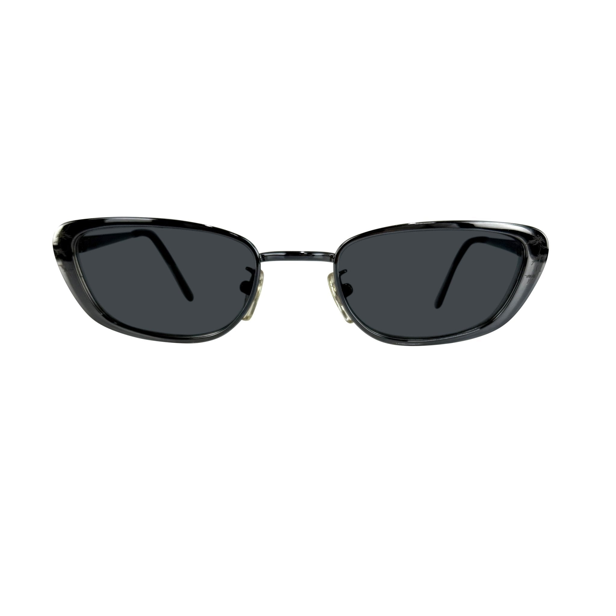 Late 1990s Chloé by Stella McCartney Floral Etched Gunmetal Frame Grey Sunglasses - RealList