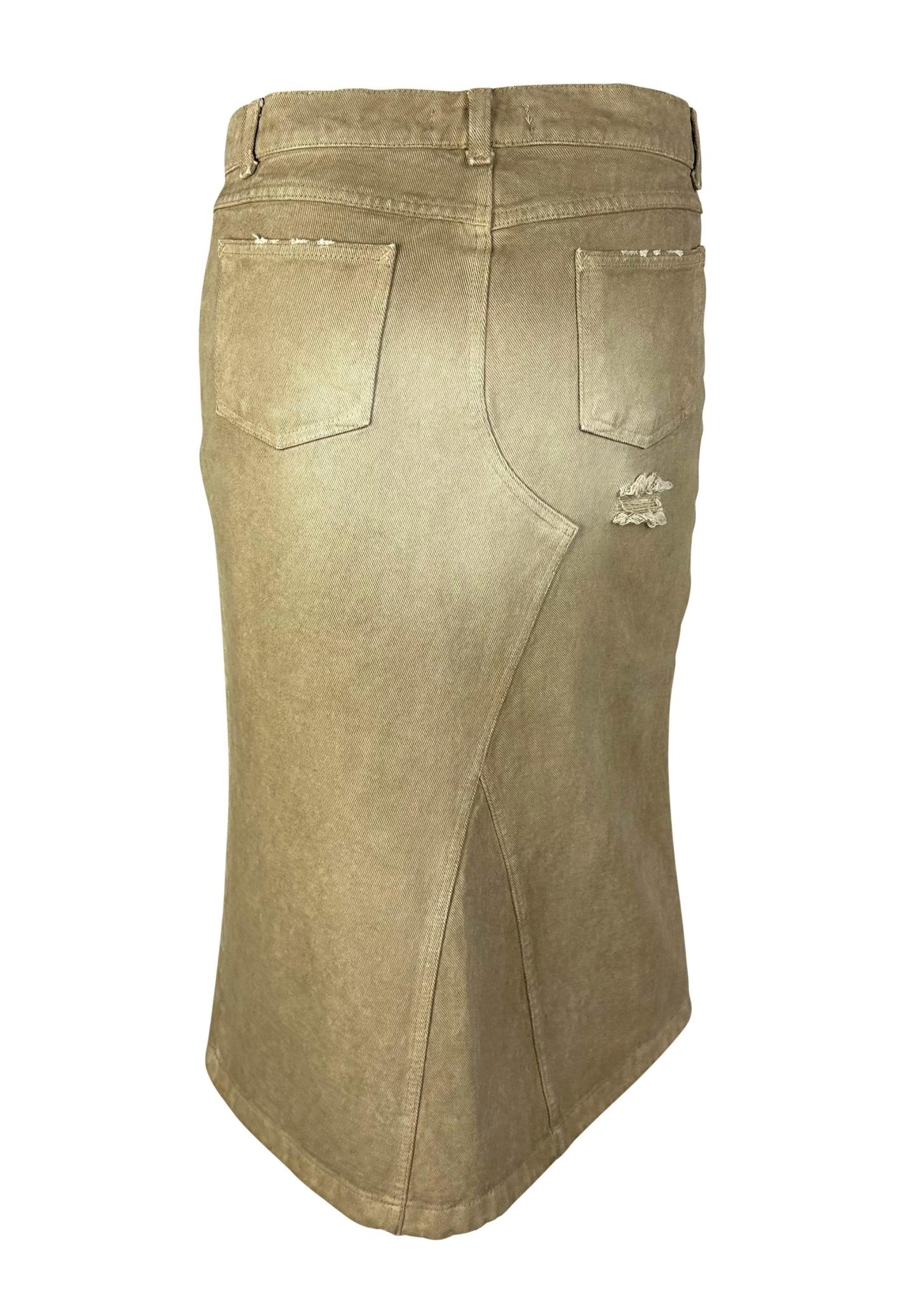 Late 1990s Dolce & Gabbana Beige Distressed Denim Mid - Length Skirt - RealList