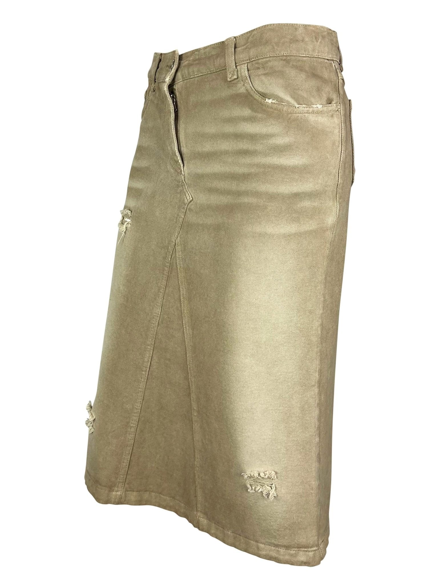 Late 1990s Dolce & Gabbana Beige Distressed Denim Mid - Length Skirt - RealList