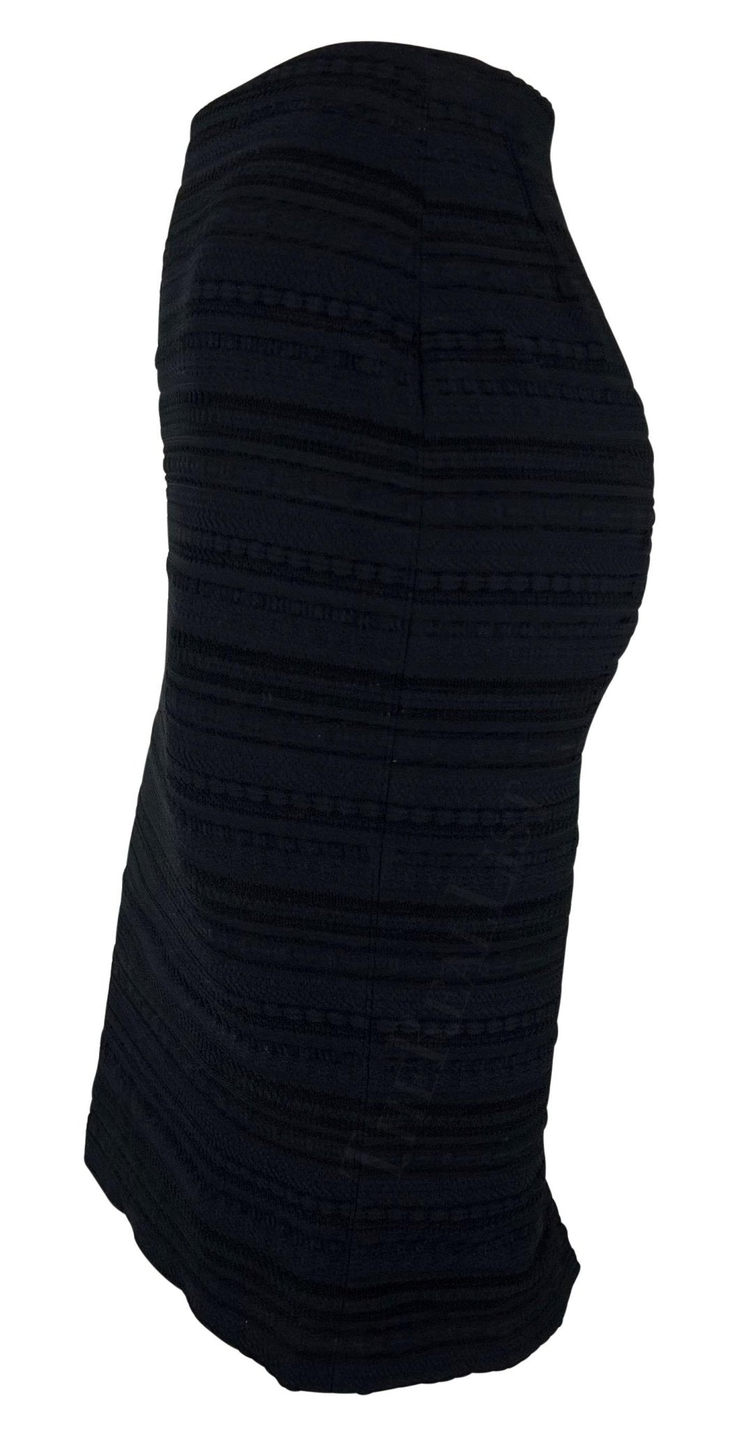 Late 1990s Dolce & Gabbana Black Textured Knit Woven Bodycon Pencil Skirt - RealList